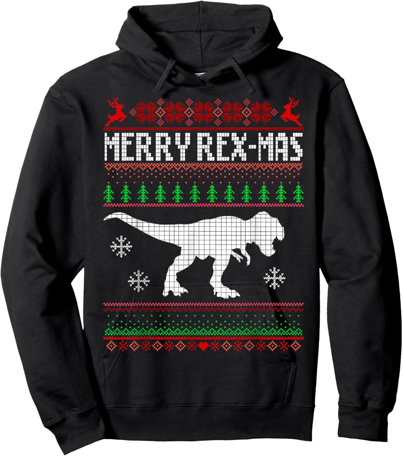 Merry Rex-Mas T-Rex Dinosaur Santa Christmas Ugly Sweater Hoodie - Hoodie | Black