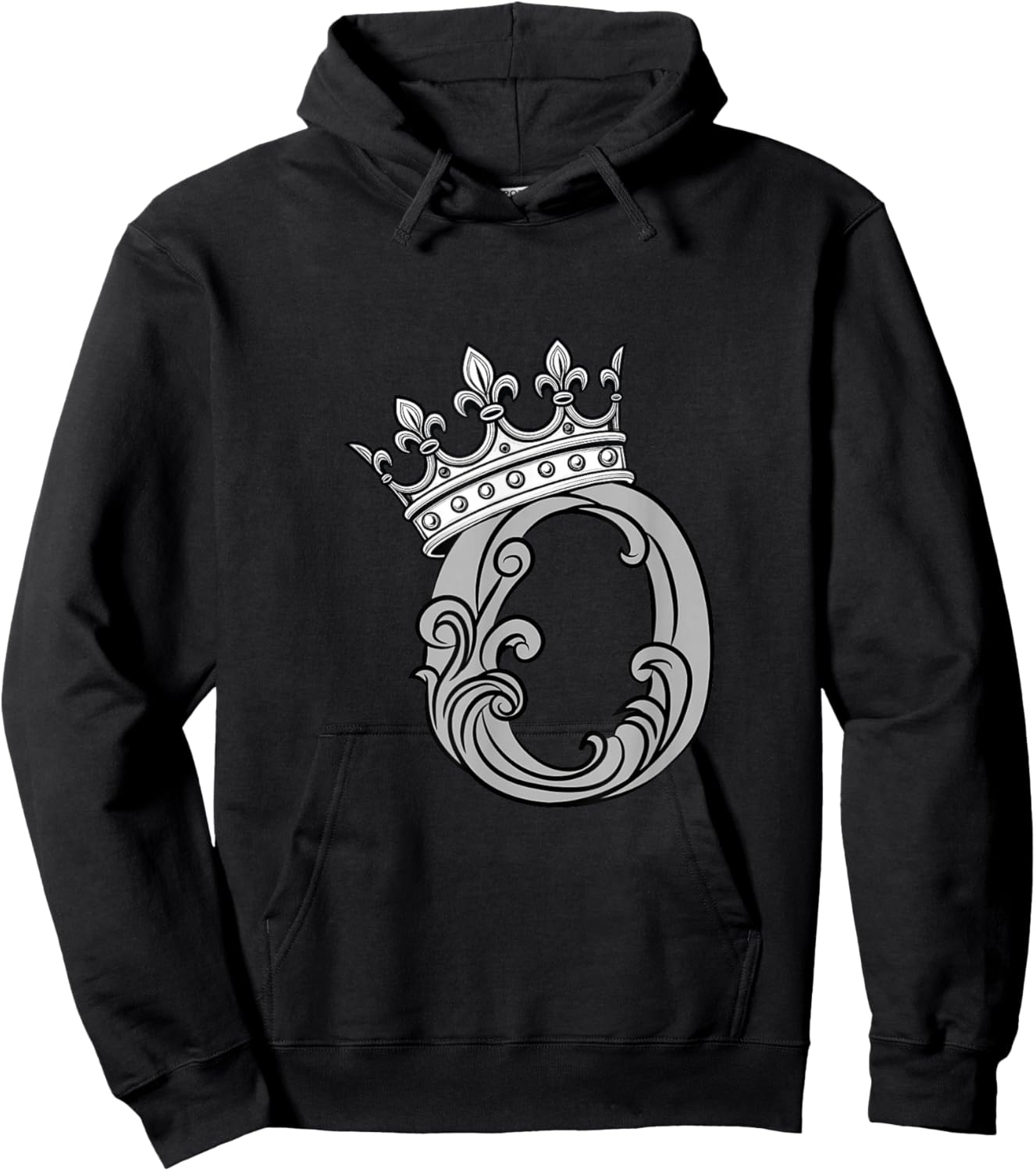 Grey Color Letter O Initial + Crown Grey Graphic Hoodie - Hoodie | Black