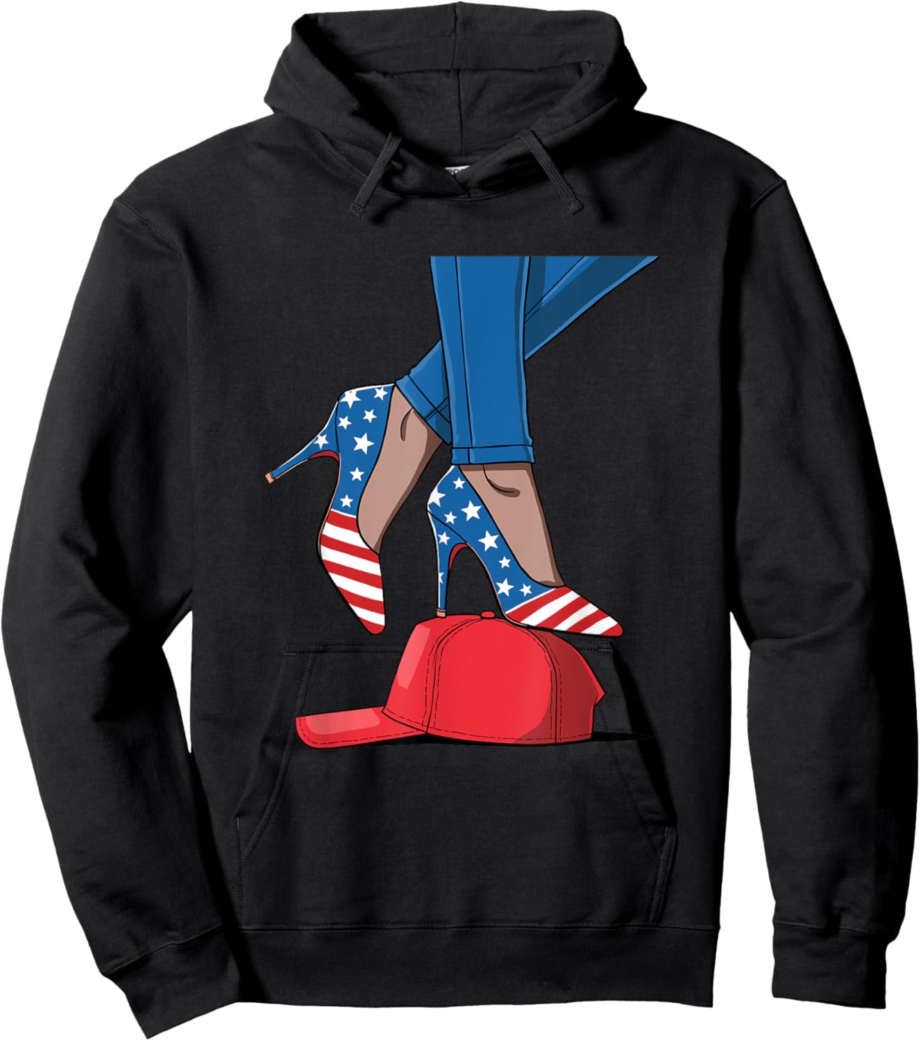Kamala Harris High Heel Shoes Stepping on Red Hat Hoodie - Hoodie | Black
