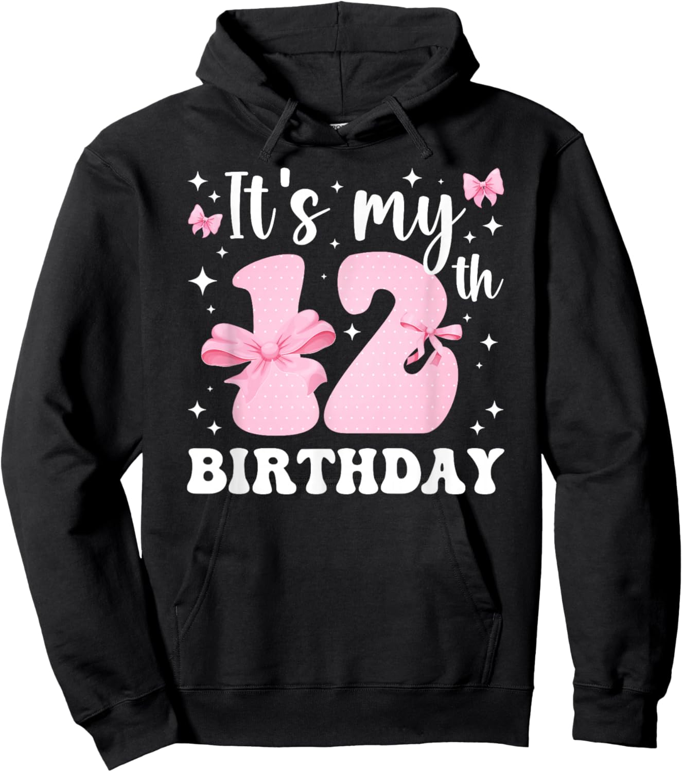 12th Coquette Themed Birthday Twelve Year Old Girl Bow Hoodie - Hoodie | Black
