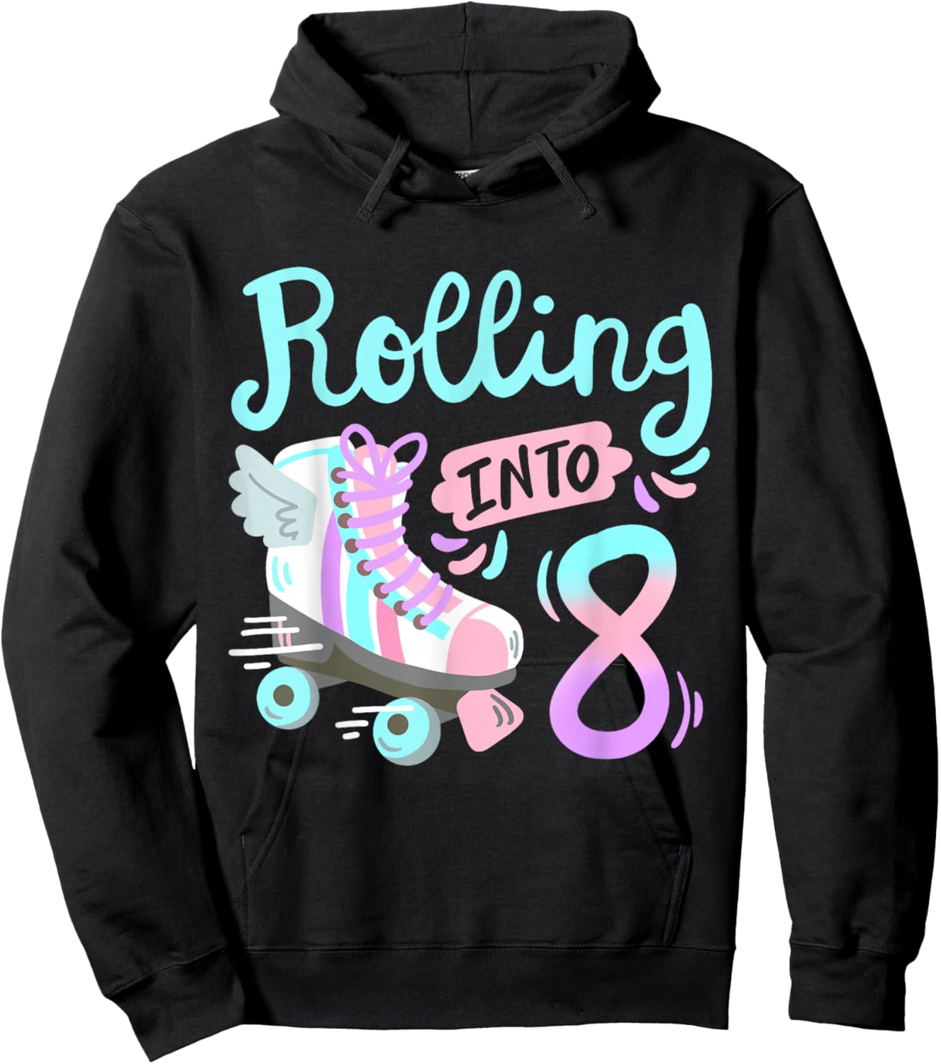 Rolling Into 8 Roller Skates Skater Girl 8th Birthday Party Hoodie - Hoodie | Black
