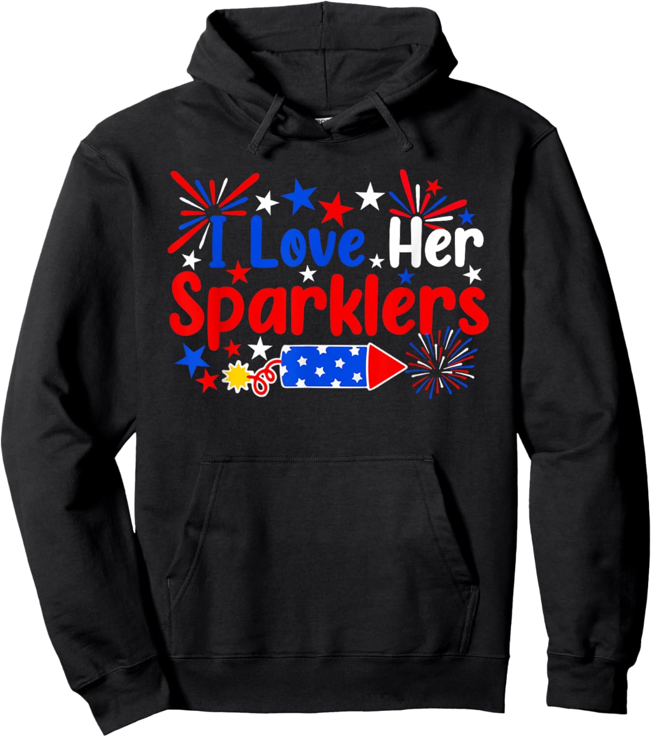 I Love Her Sparklers Funny 4th Of July Fireworks Couples Men Hoodie - Hoodie | Black