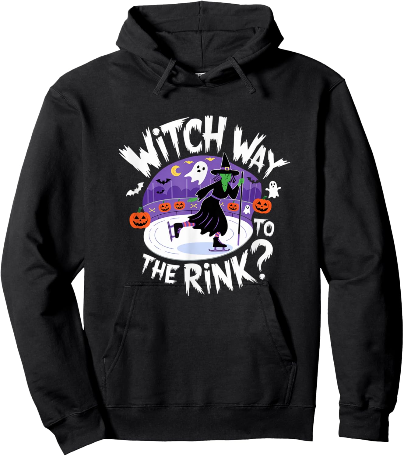 Witch Way to The Rink Funny Spooky Halloween Ice skating Hoodie - Hoodie | Black