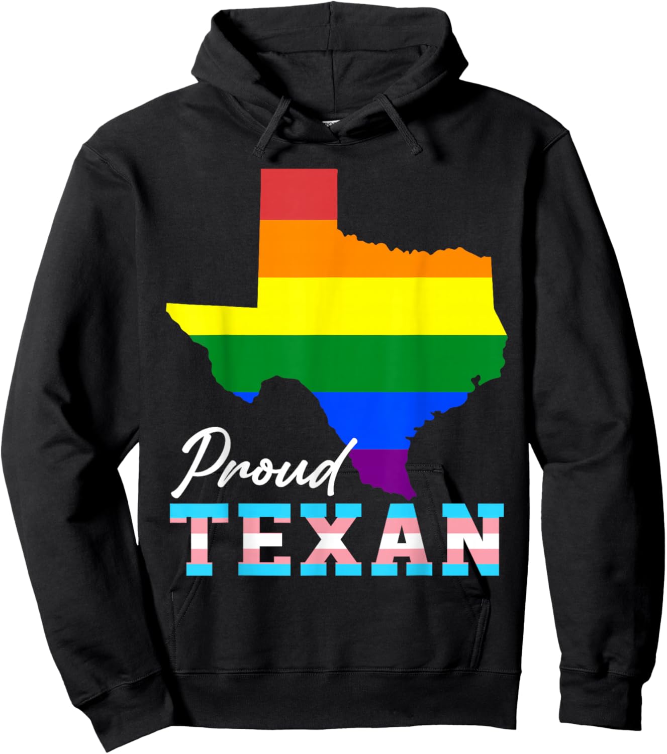 Proud Texan Texas Map Gay Pride Month Rainbow Flag LGBT Hoodie - Hoodie | Black