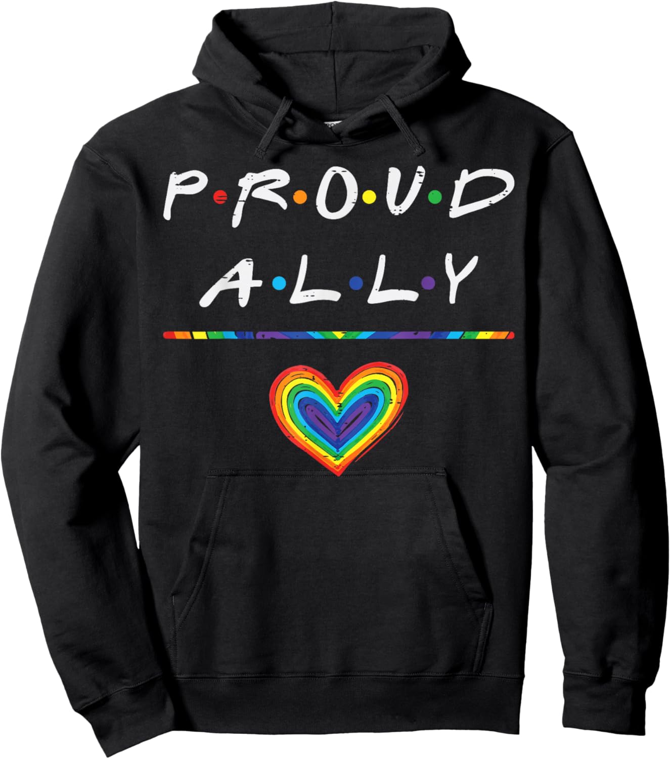 Proud Ally Rainbow Heart LGBTQ Gay Pride Flag Men Women Kids Hoodie - Hoodie | Black