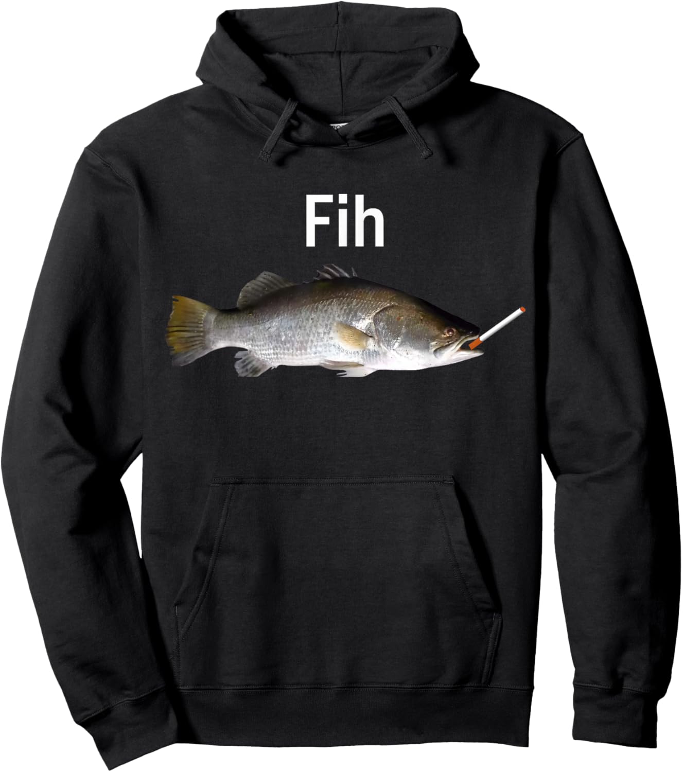 “Fih” Funny Misspelled Fish Meme Fish Smoking, Simple Humor Hoodie - Hoodie | Black