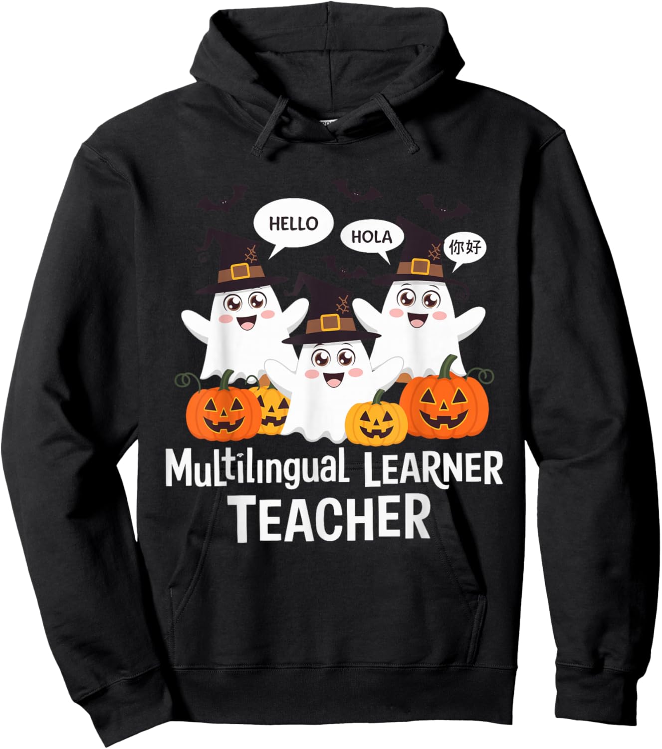 Multilingual Learner Teacher Spooky Halloween ESL Teacher Hoodie - Hoodie | Black