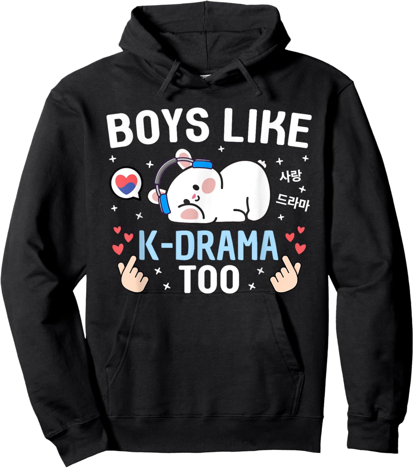 Boys Like K-Drama Too Rabbit Cute Korean Drama Kids Kdrama Hoodie - Hoodie | Black