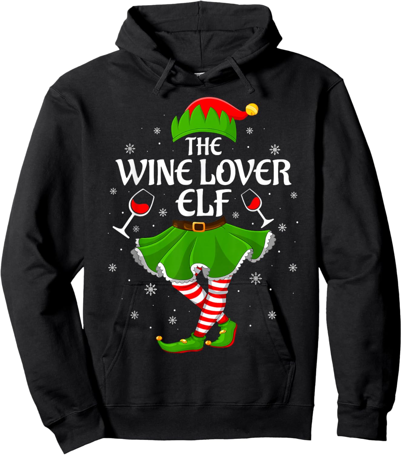 Wine Lover Elf Christmas Family Girls Women Elf Squad Xmas Hoodie - Hoodie | Black