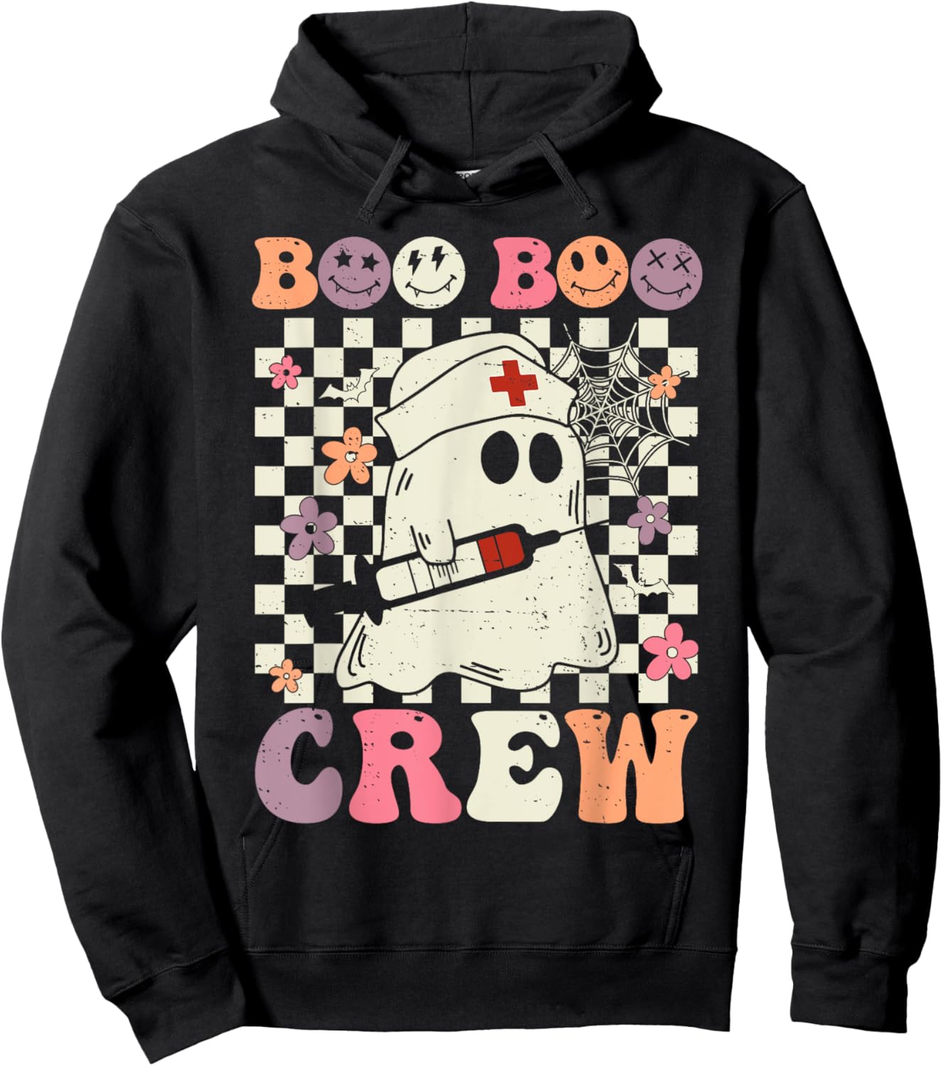 Retro Boo Boo Crew Nurse Halloween Ghost Nursing Hoodie - Hoodie | Black