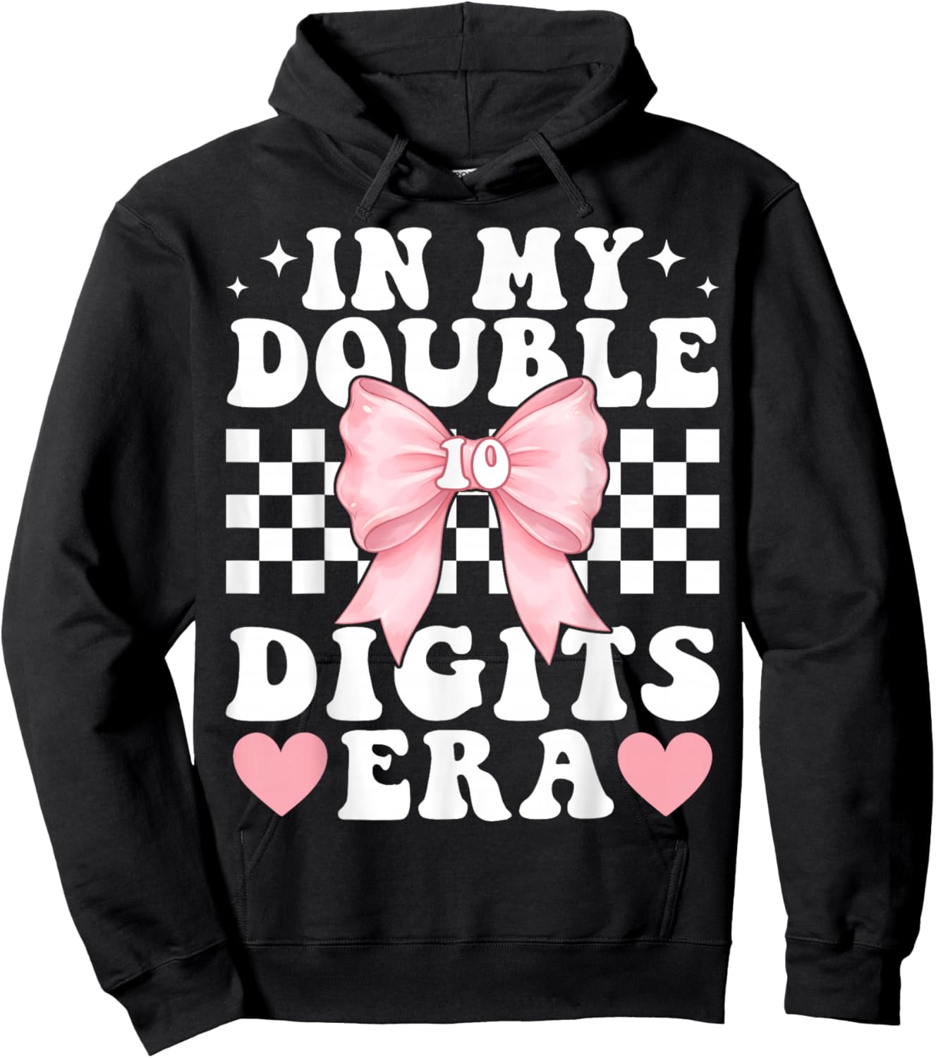 in My Double Digits Era 10th Birthday Bow Girls Hello Ten 10 Hoodie - Hoodie | Black