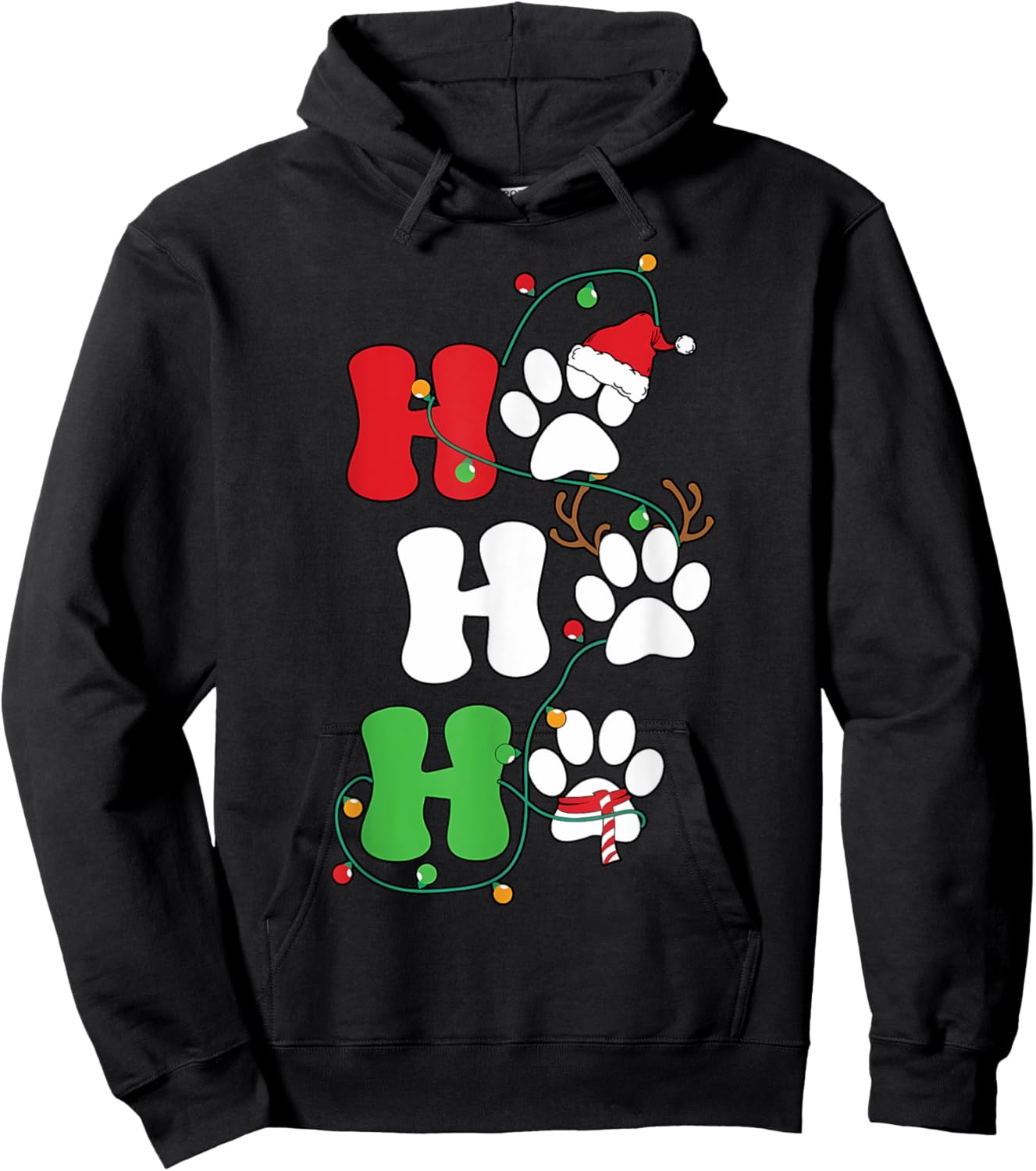 Ho Ho Ho Christmas Dog Paws Print Funny Christmas Dog Lover Hoodie - Hoodie | Black