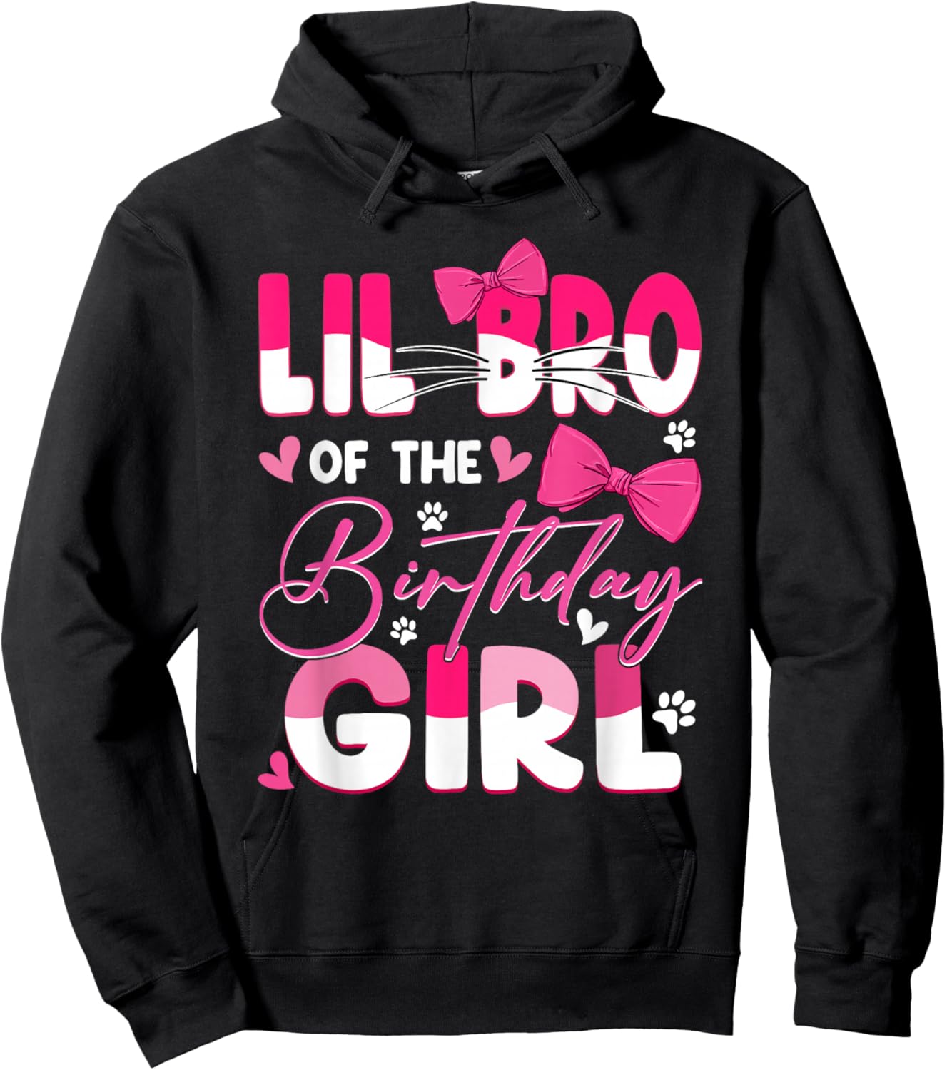 Lil Bro Of The Birthday Girl Cat Kitty Family Matching Hoodie - Hoodie | Black