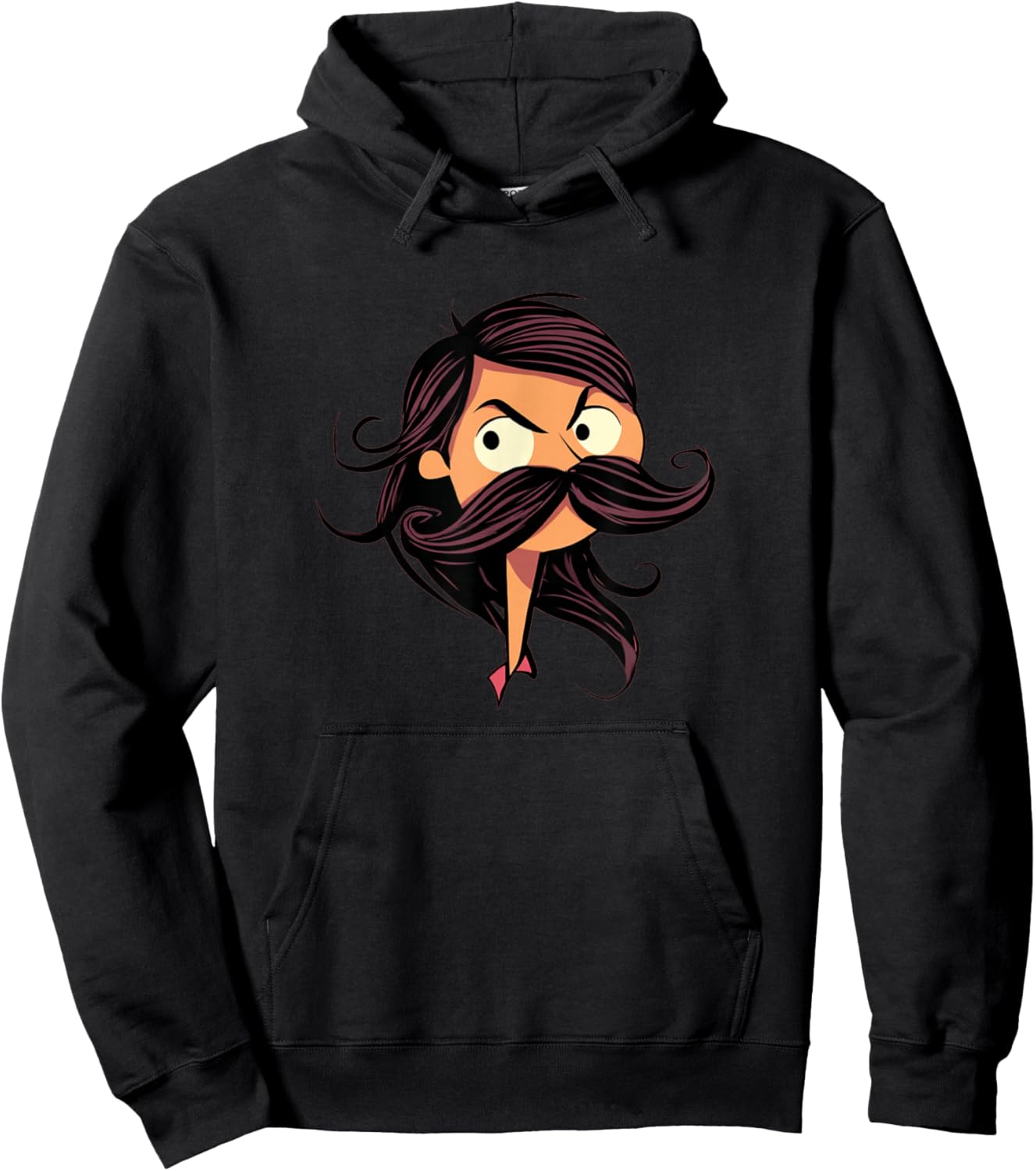 Funny Bearded Girl with Mustache for a Cool Cartoon Look Hoodie - Hoodie | Black