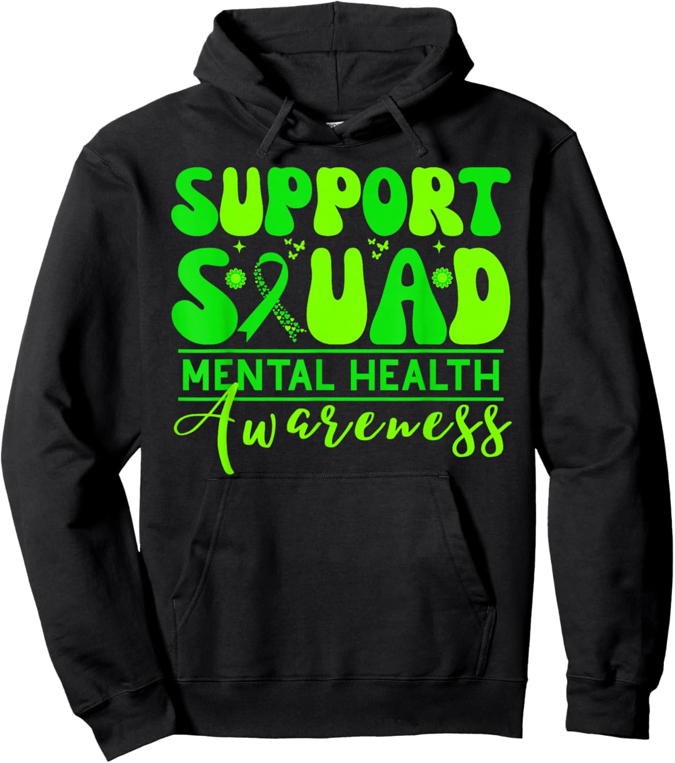 Support Squad Mental Health Awareness May Green Ribbon Hoodie - Hoodie | Black