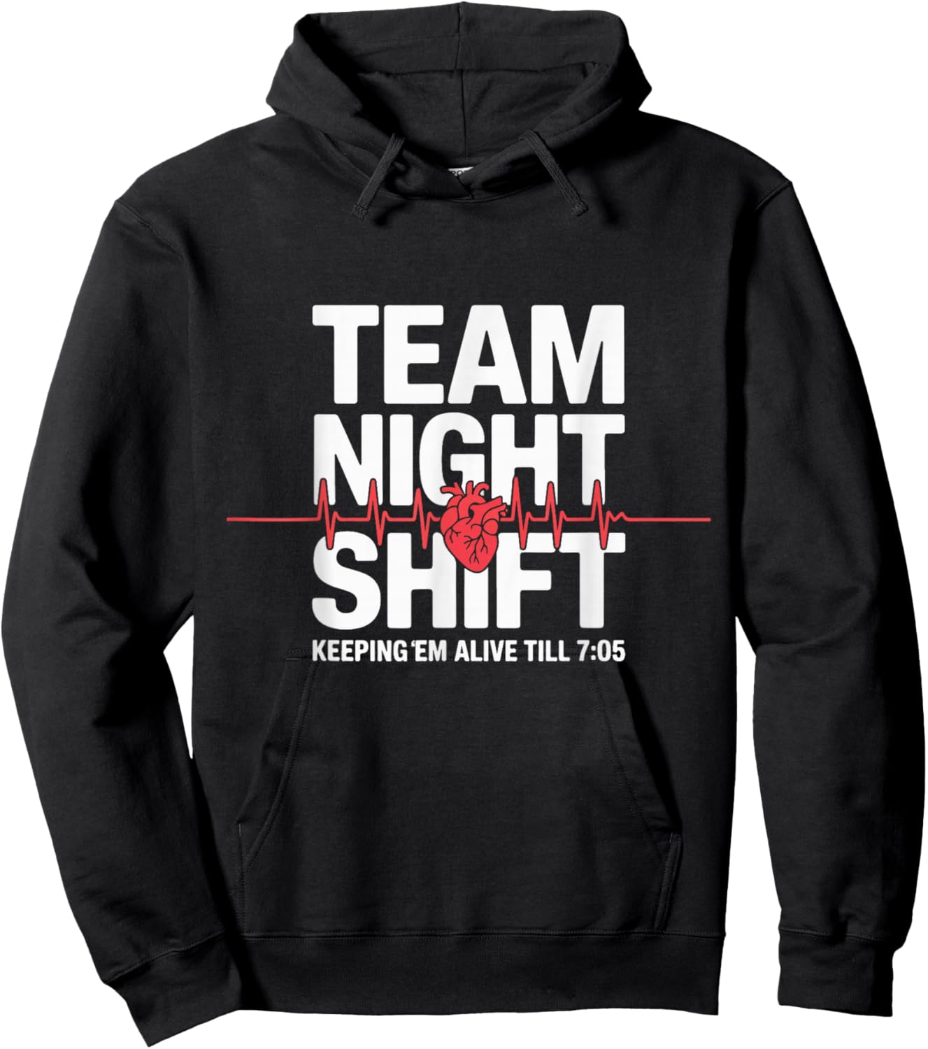 Night Team Shift Nurse Life Medical Heartbeat Healthcare Hoodie - Hoodie | Black