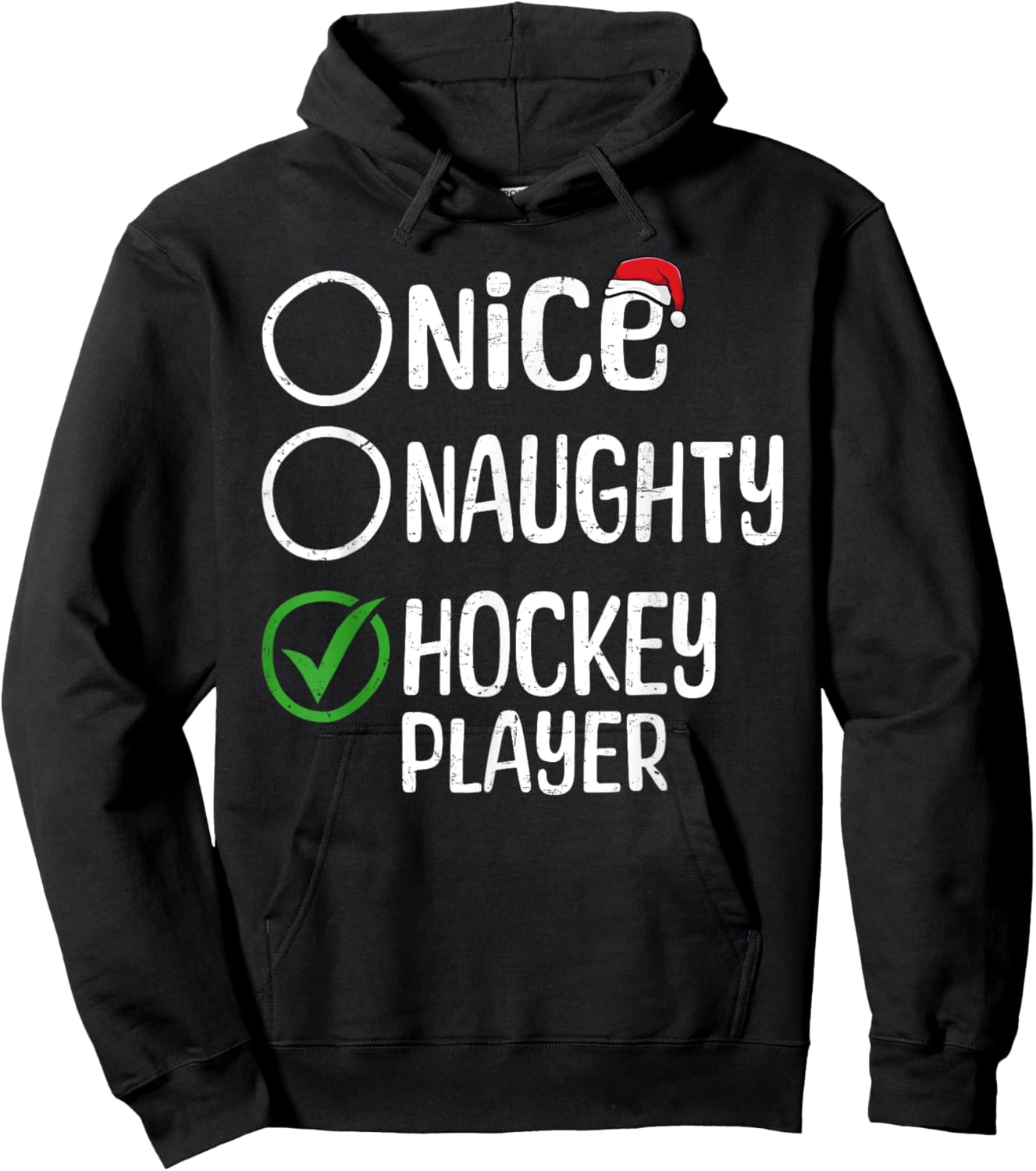 Merry Christmas Nice Naughty Hockey Player Xmas List Santa Hoodie - Hoodie | Black