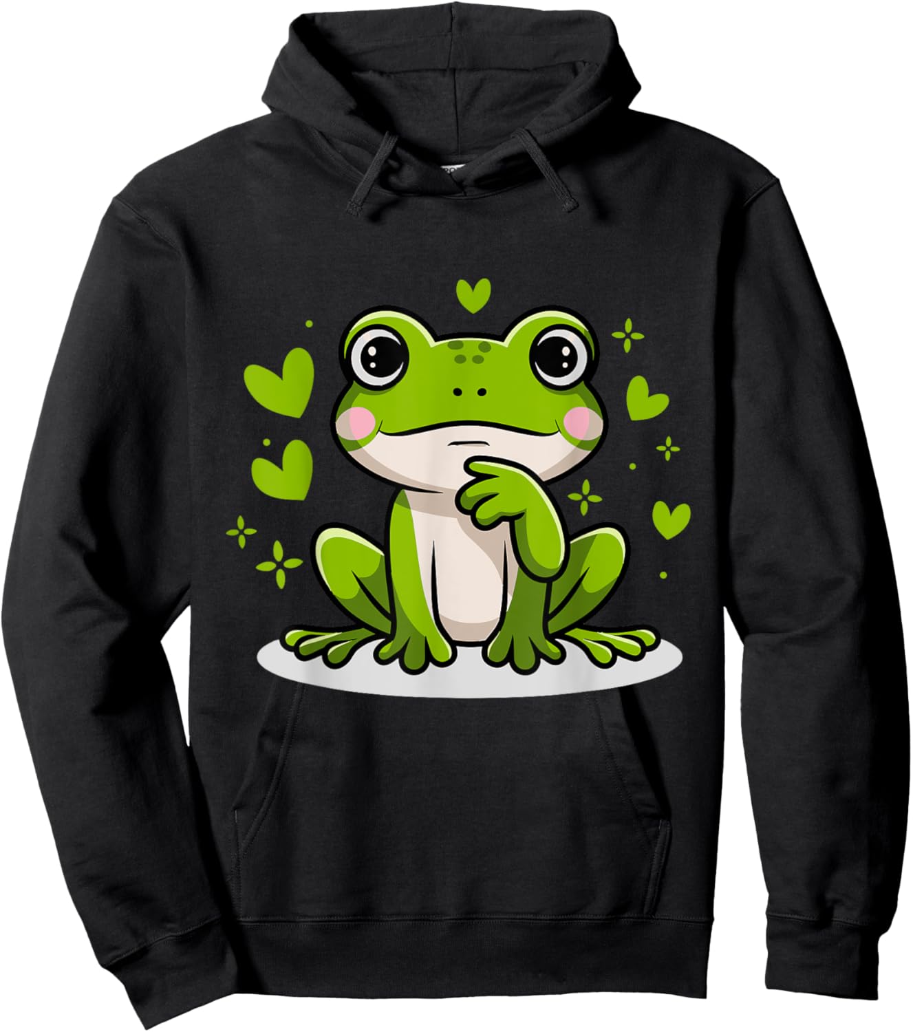Cute Frog With Green Hearts , Black, S Hoodie - Hoodie | Black