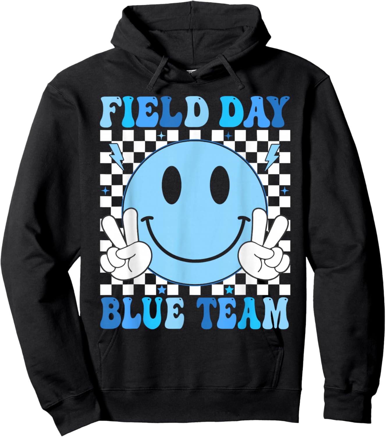 Field Day Blue Team Retro Smile Teacher Kids Field Day 2026 Hoodie - Hoodie | Black