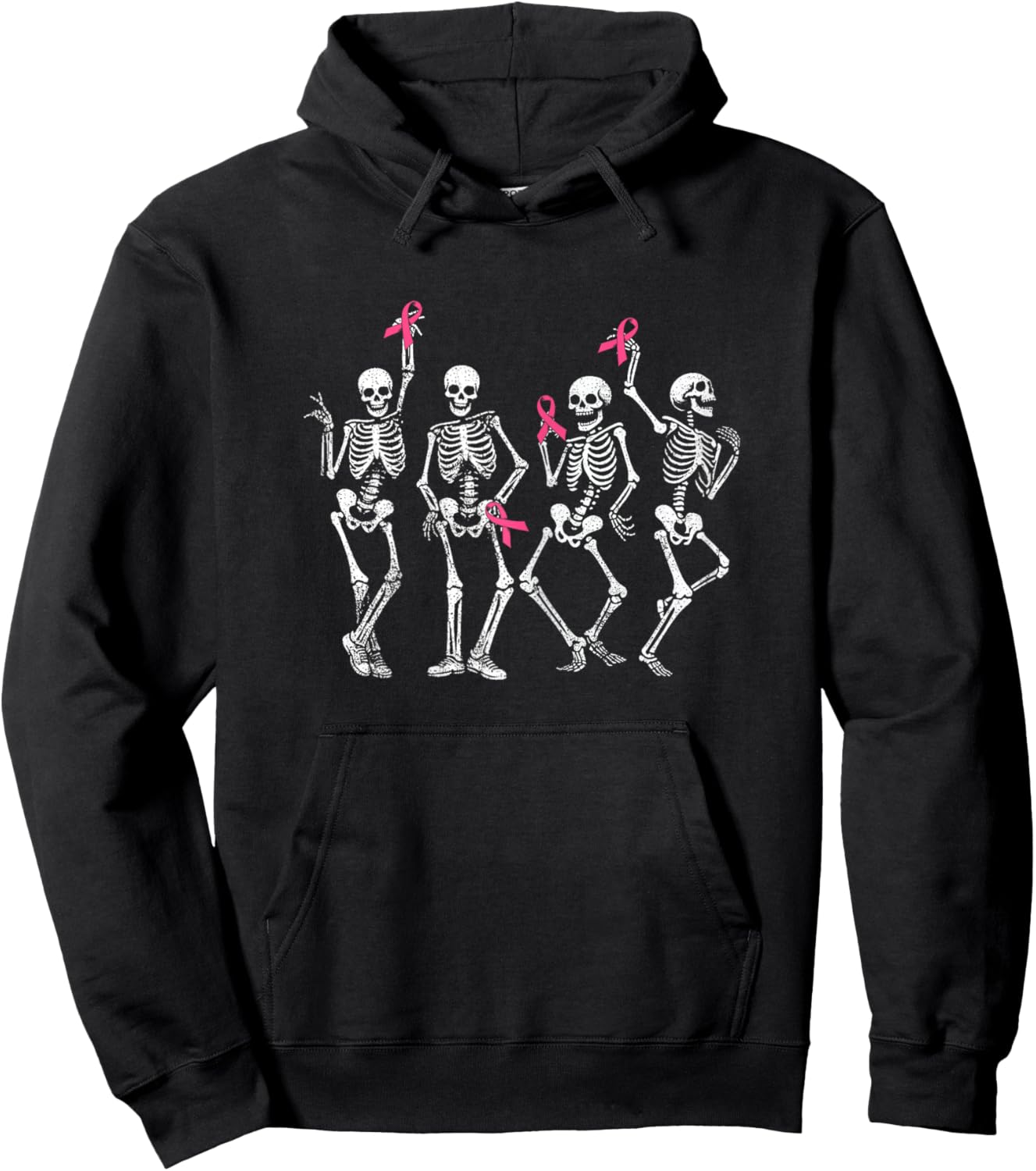Pink Ribbon Breast Cancer Awareness Skeleton Women Men Kids Hoodie - Hoodie | Black