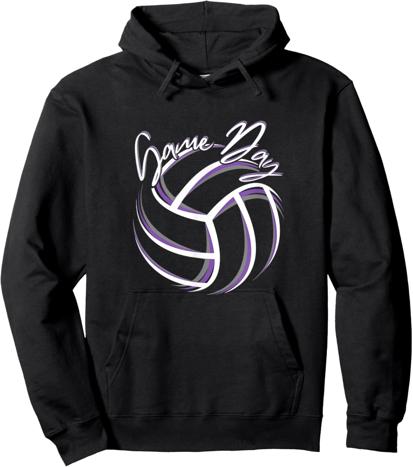 Purple & White Volleyball Season Game Day Volleyball Graphic Hoodie - Hoodie | Black
