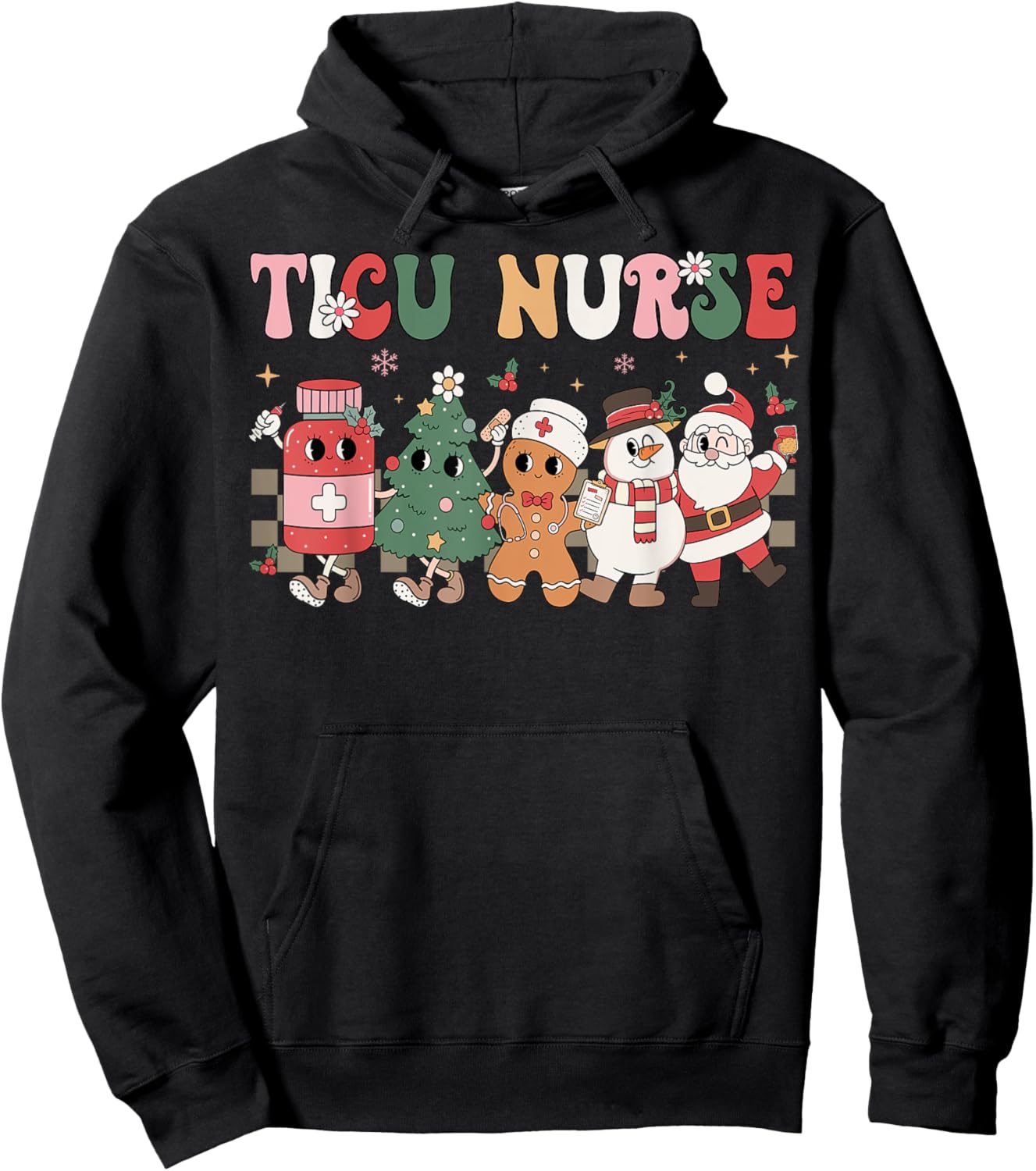 Retro TICU Nurse Christmas Intensive Care Unit Nursing Group Hoodie - Hoodie | Black