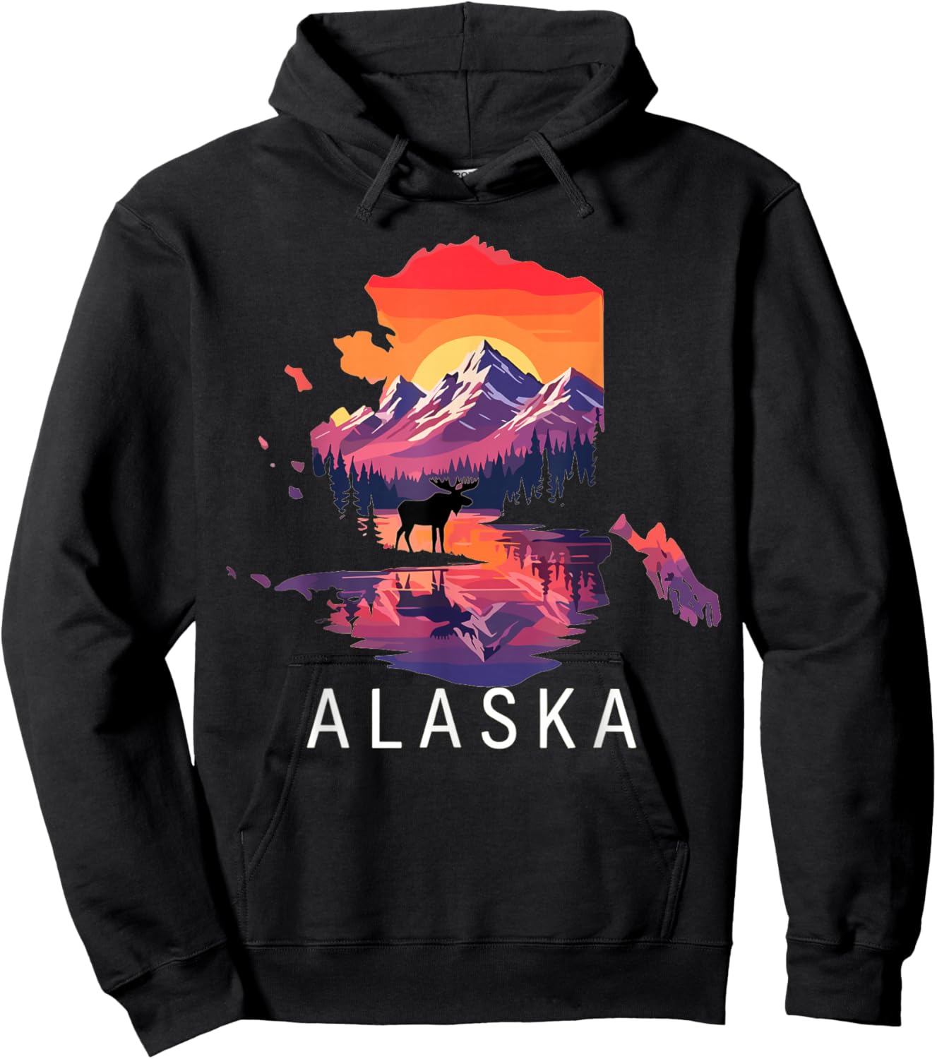 Alaska Mountain Sunset Landscape Nature Moose Hoodie - Hoodie | Black
