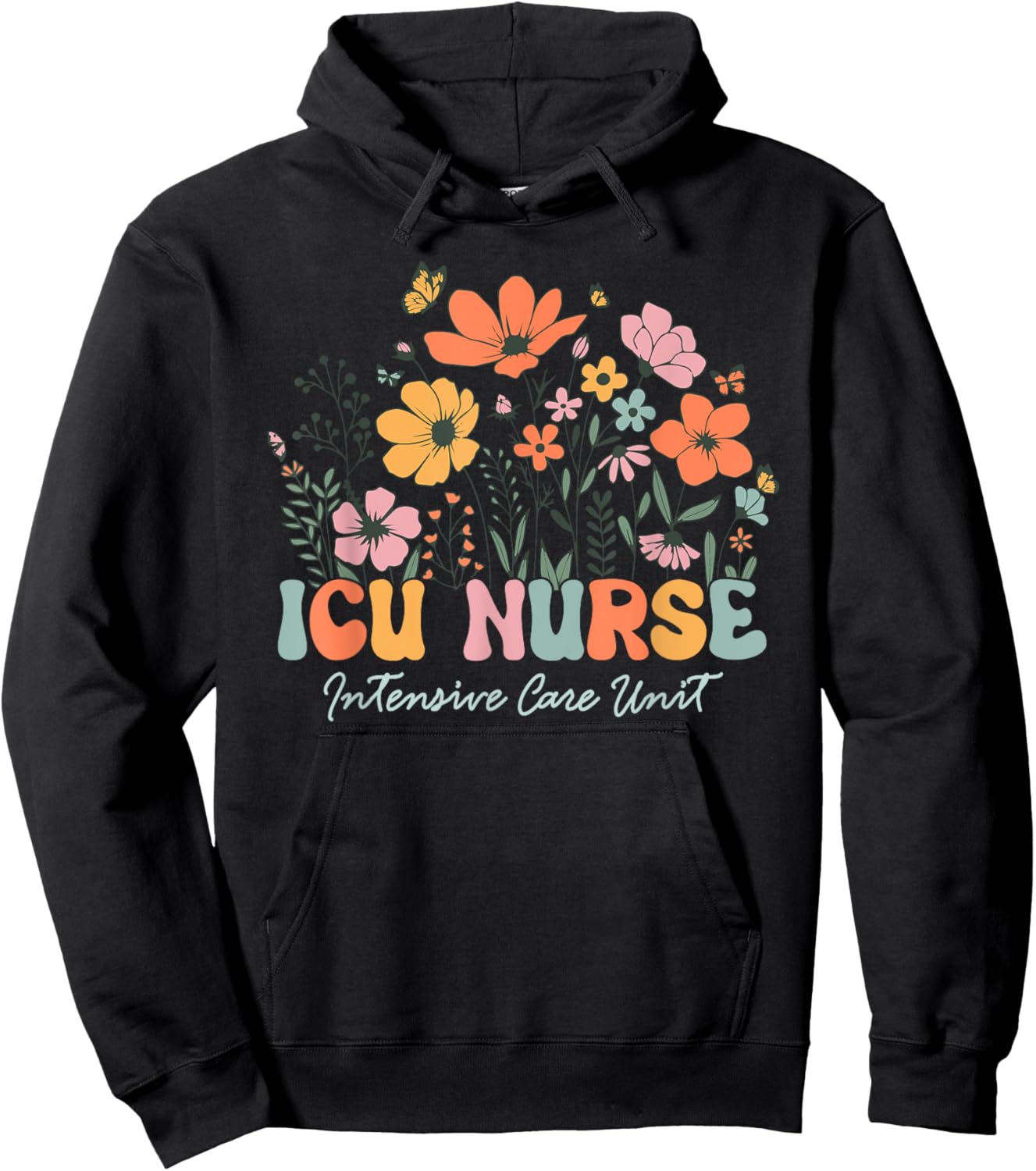 Icu Nurse Shirt Icu Nurse Intensive Care Unit Women Flower Hoodie - Hoodie | Black