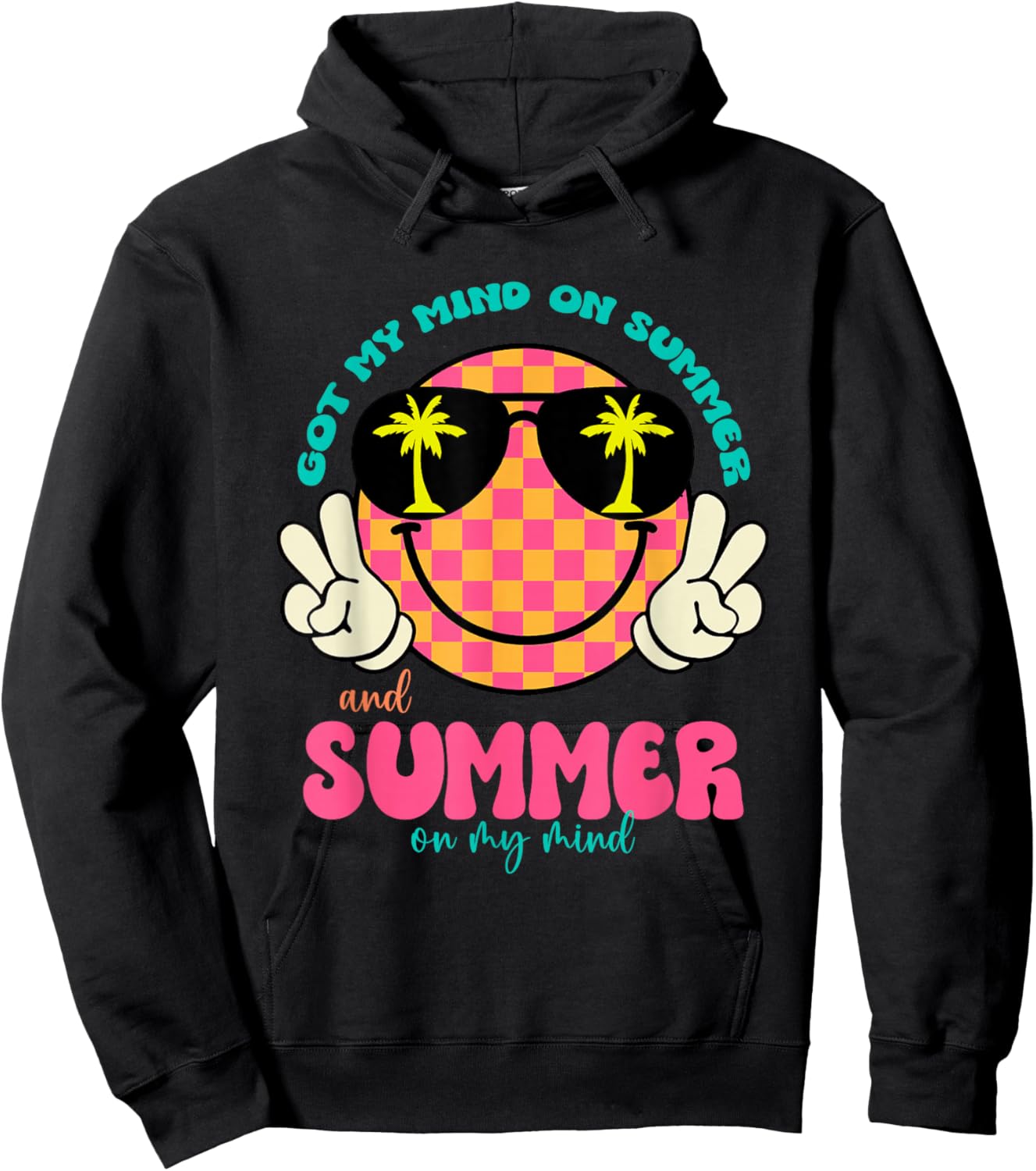 Groovy Happy Face Summer Vibes Got My Mind On Summer Teacher Hoodie - Hoodie | Black