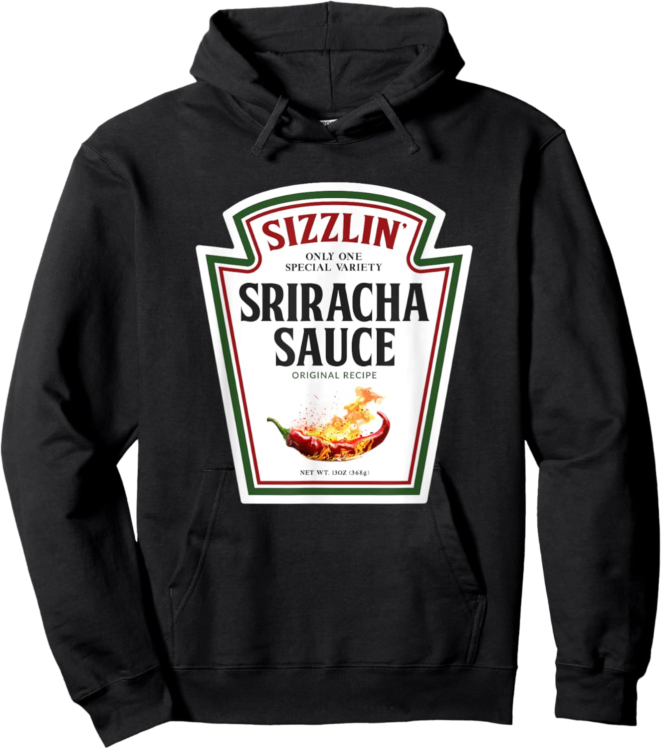 Sizzling Sriracha Sauce Funny Bottle Label Condiment design Hoodie - Hoodie | Black
