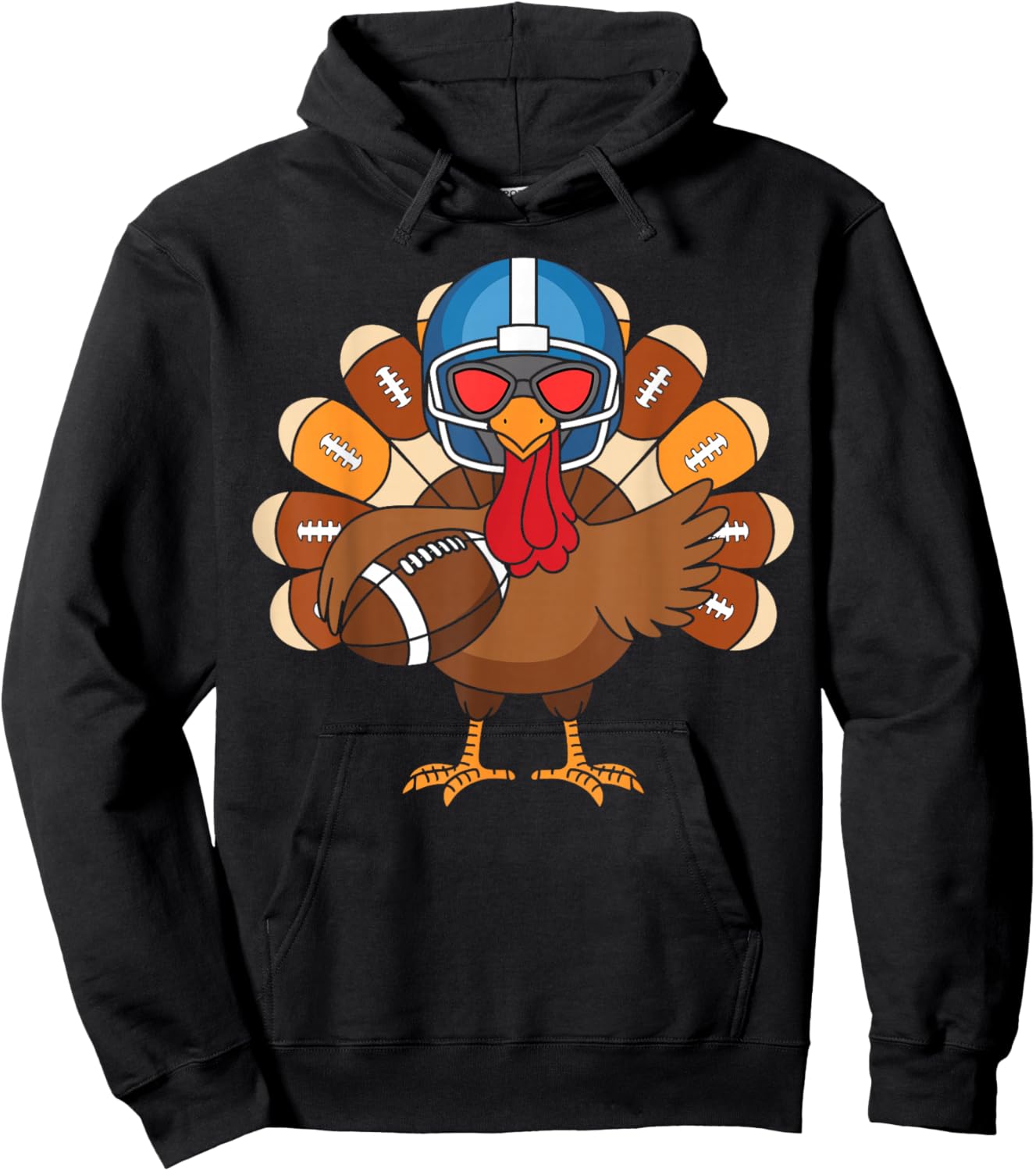 Turkey Football Player Funny Turkey Thanksgiving Day Hoodie - Hoodie | Black