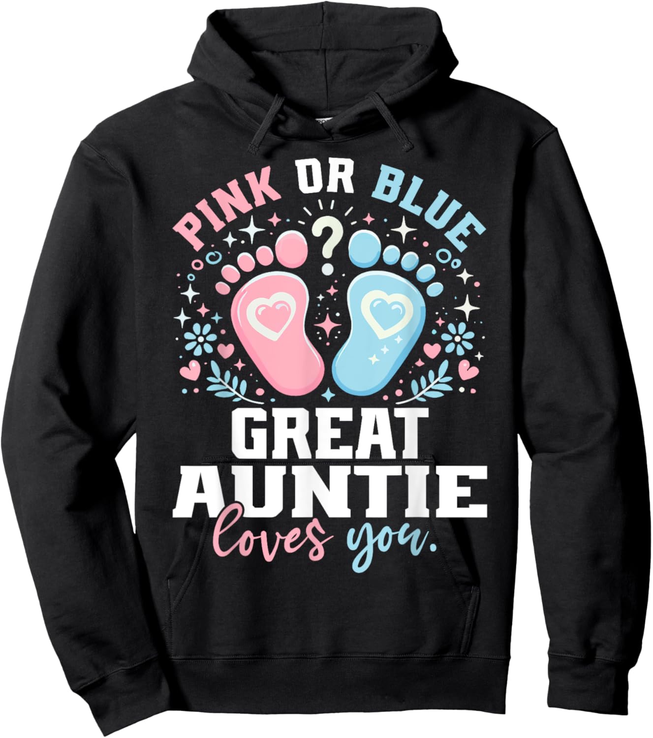 Pink or Blue Great Auntie Footprints Gender Reveal Hoodie - Hoodie | Black