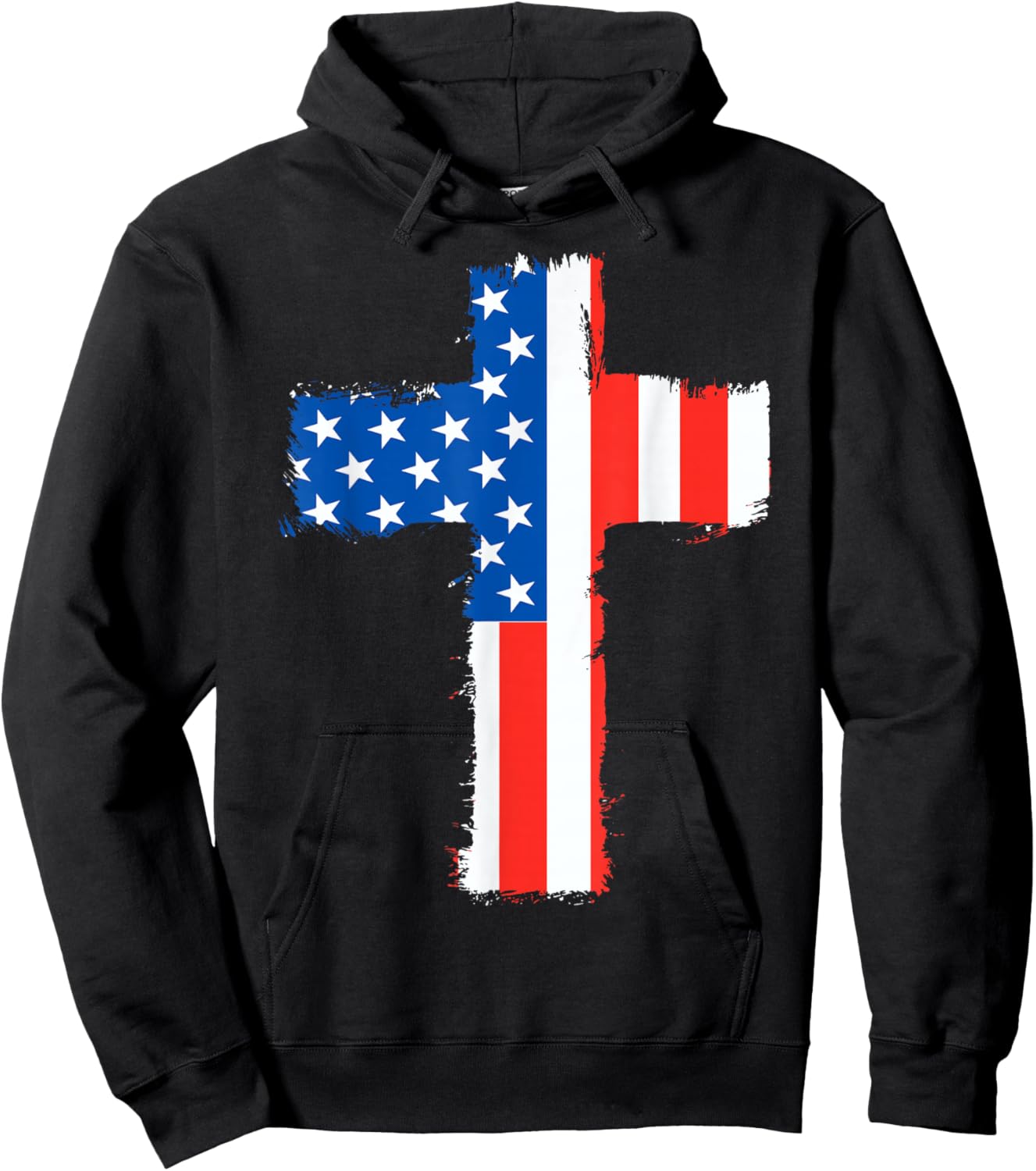 Cross Red White Blue American Flag July 4th Independence Day Hoodie - Hoodie | Black