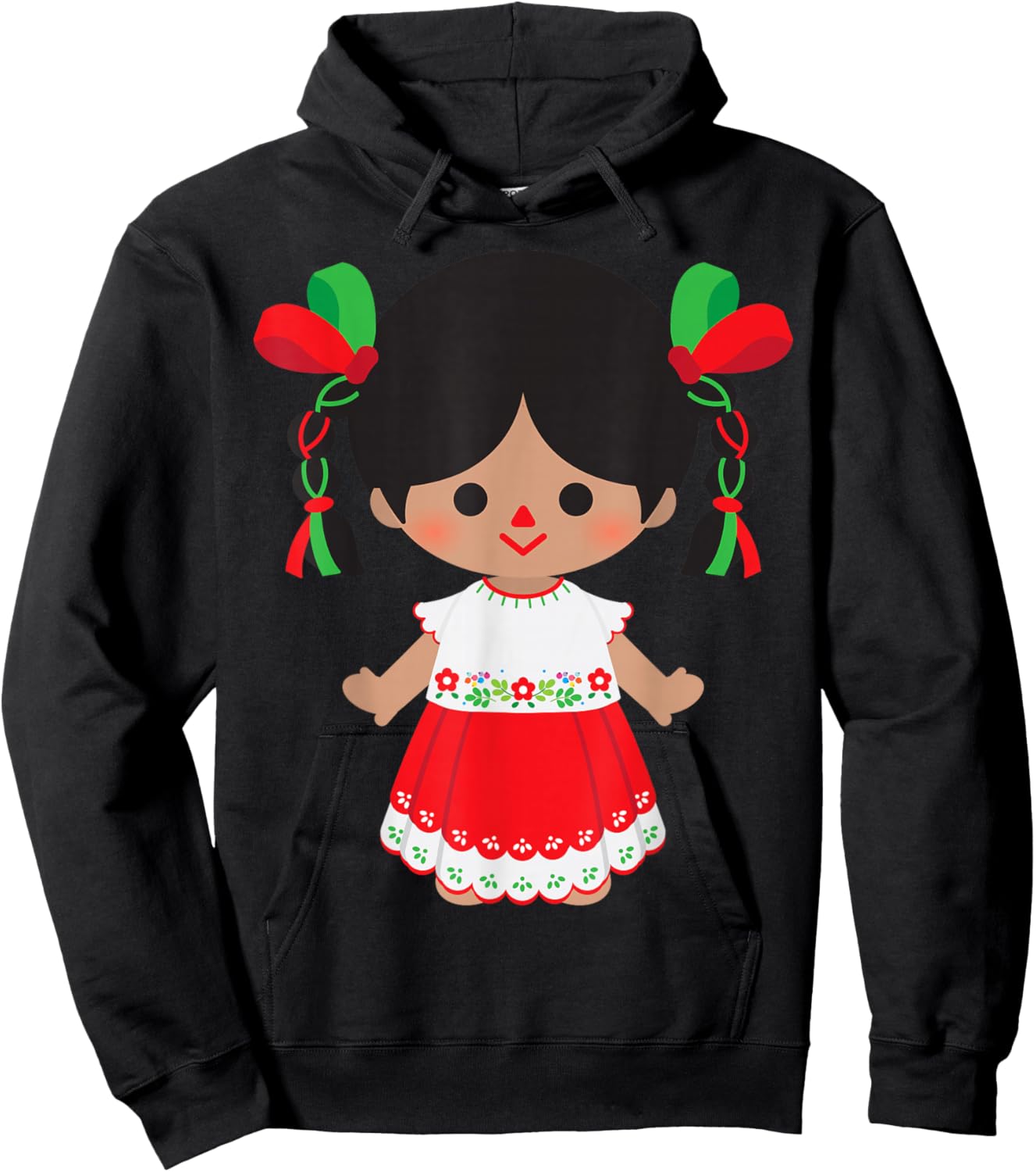 Traditional Mexican Handmade Maria Rag Dolls Mexicana Otomi Hoodie - Hoodie | Black