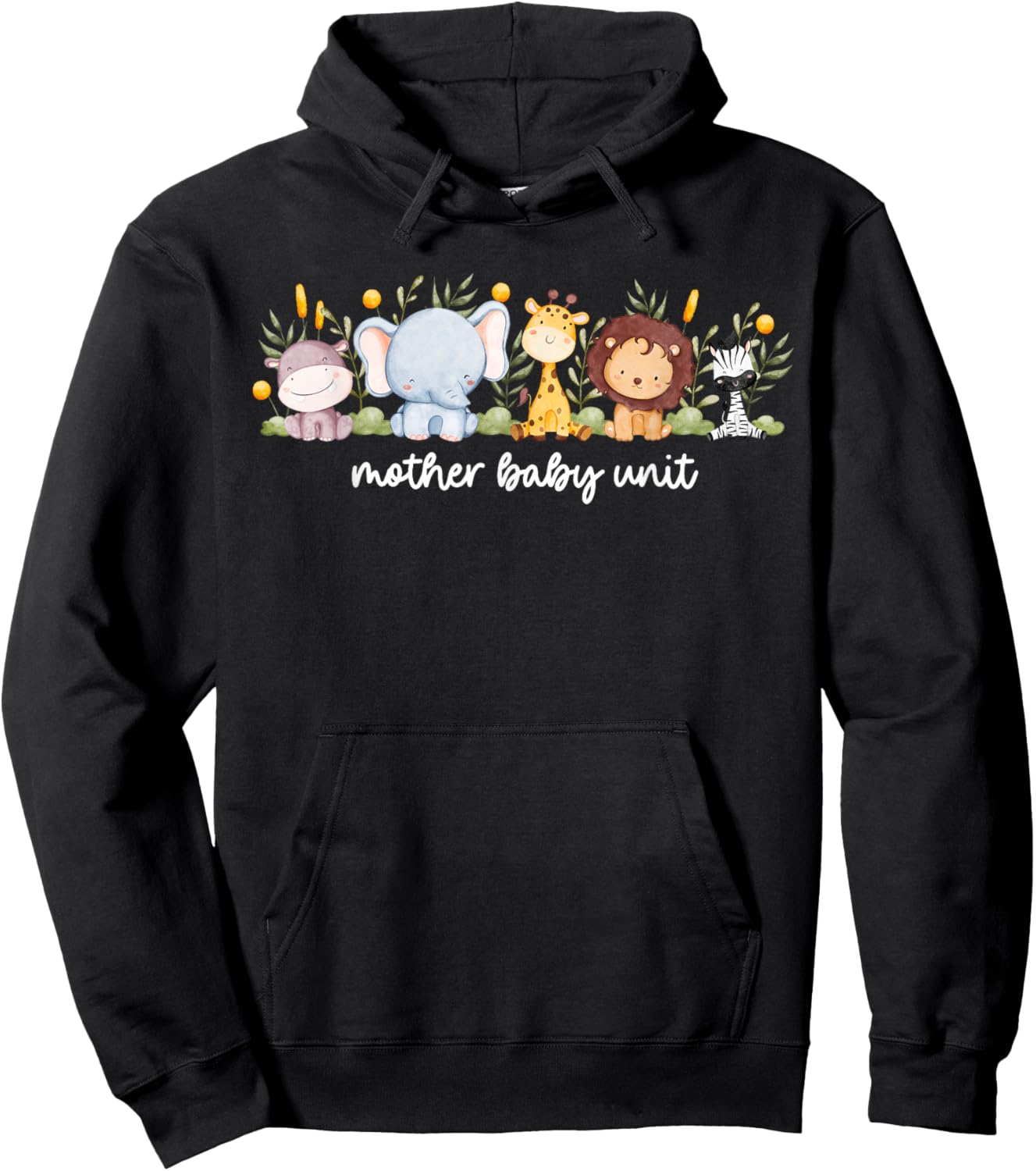 Mother Baby Unit Cute Animals NICU Nurse Squad Postpartum Hoodie - Hoodie | Black
