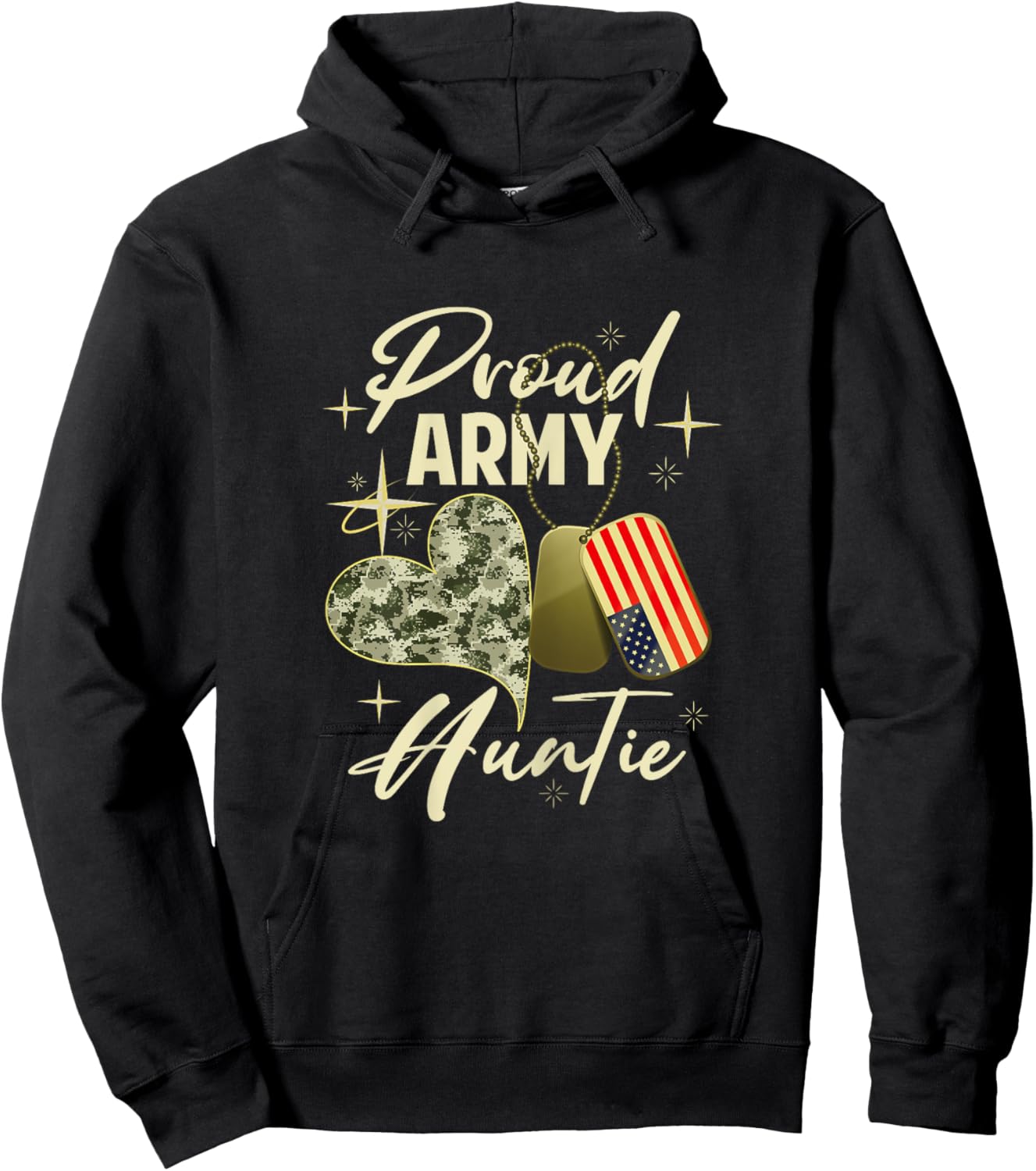 Proud Army Auntie Camouflage Mother's Day Dog Tag US Flag Hoodie - Hoodie | Black
