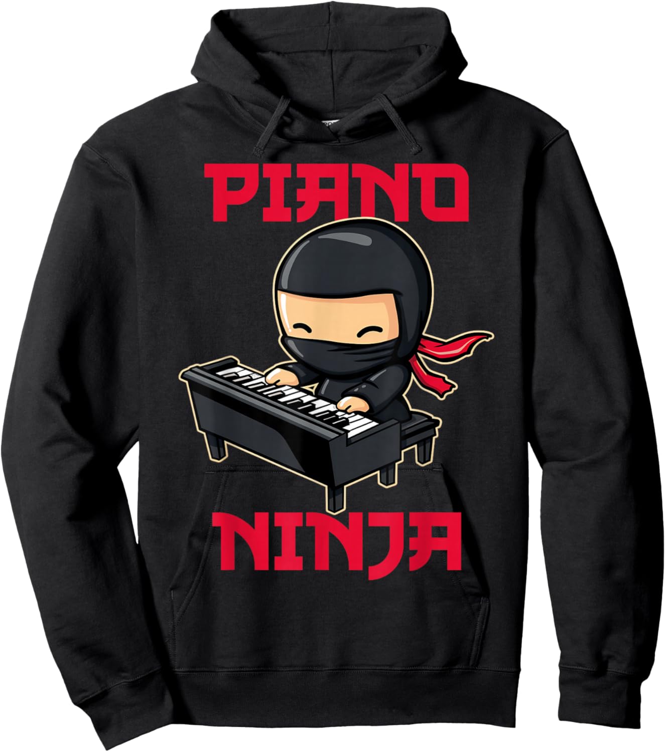 Piano Ninja Funny Cute Kawaii Music Musician Pianist Hoodie - Hoodie | Black