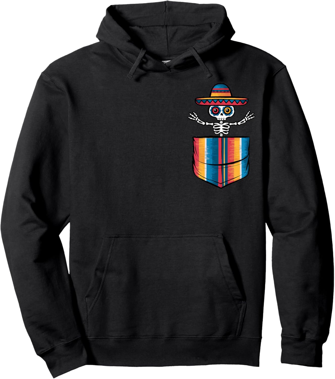 Serape Skeleton Mariachi Pocket Cinco De Mayo Mexican Party Hoodie - Hoodie | Black