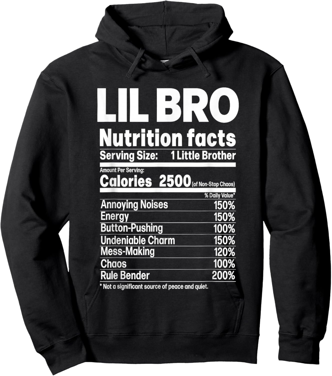 Little Brother Funny Sibling Humor Lil Bro Nutrition Facts Hoodie - Hoodie | Black
