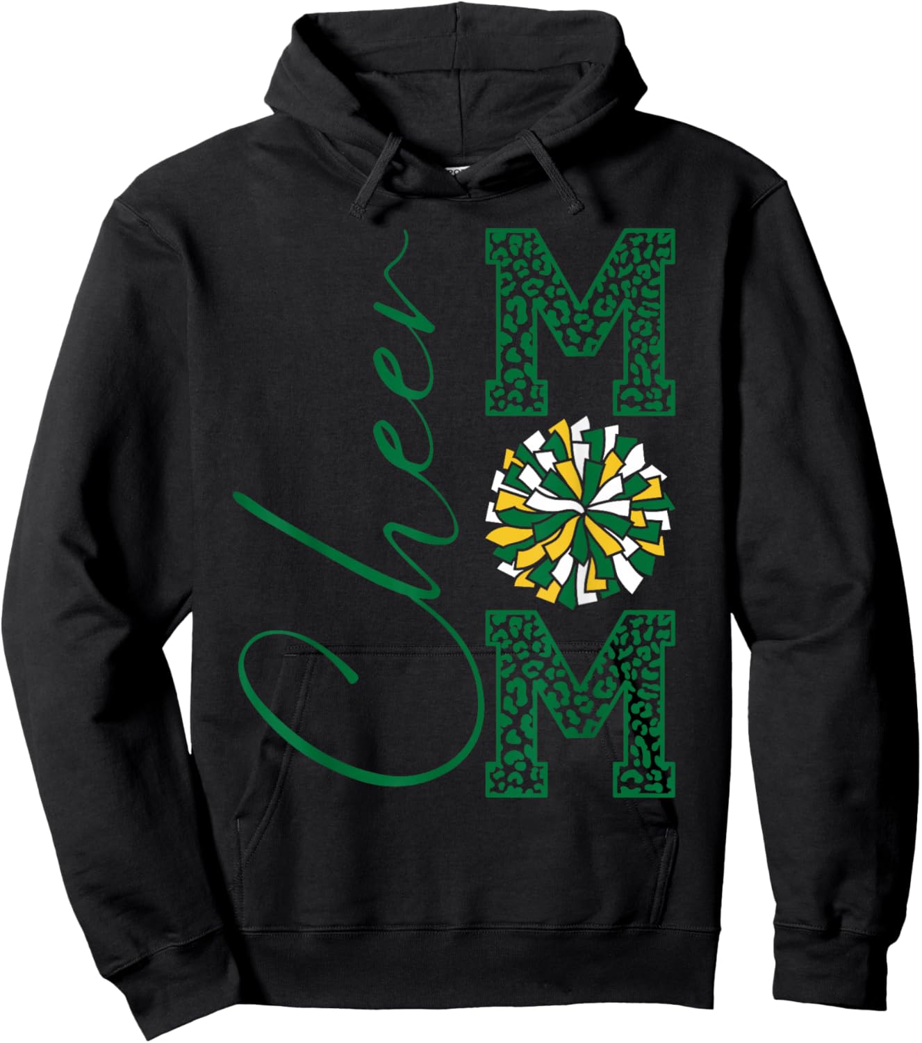 Cheer Mom | Green Yellow White | Gold | Leopard Print Hoodie - Hoodie | Black