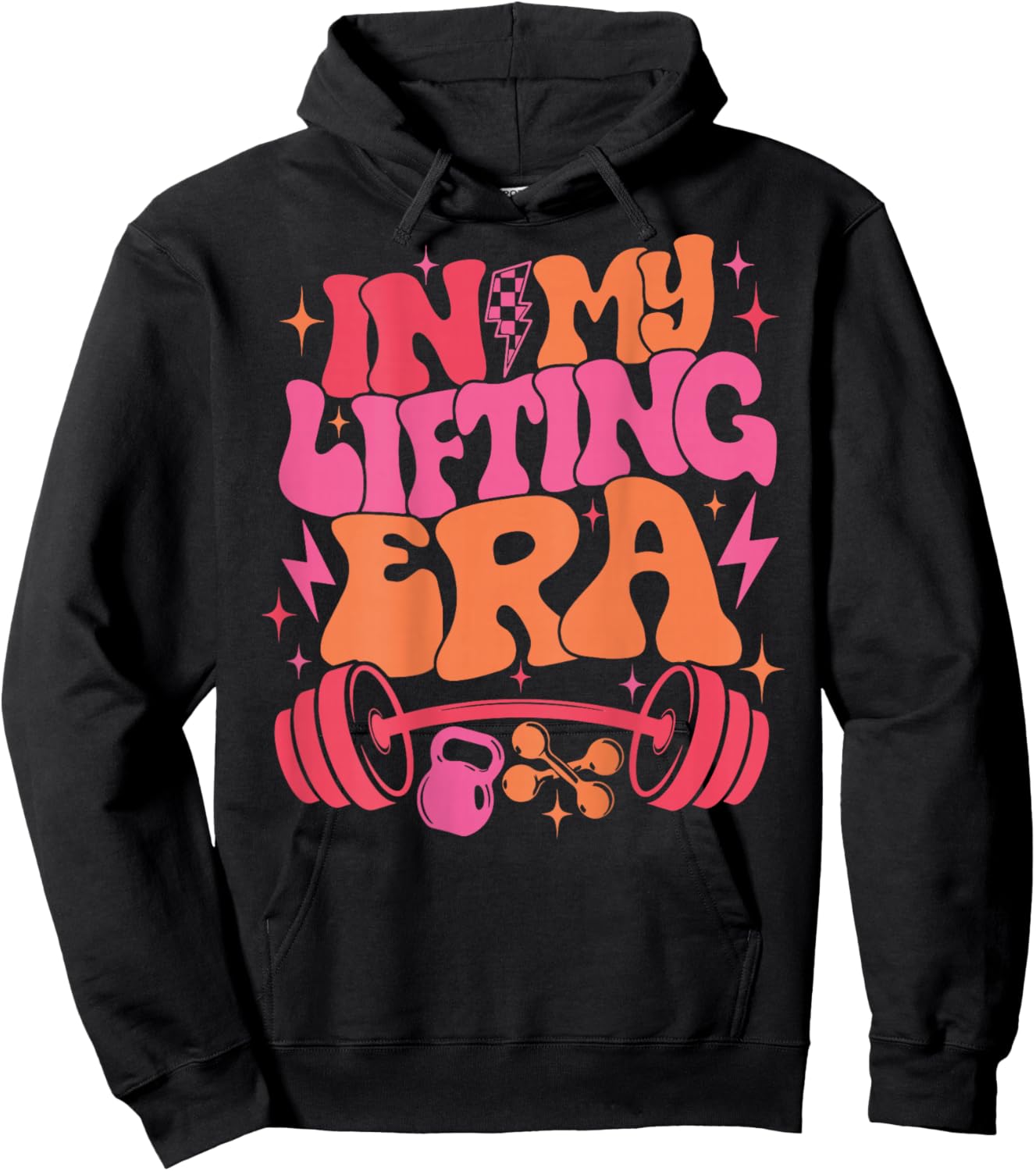 In My Lifting Era Groovy Gym Weight Personal Trainer On Back Hoodie - Hoodie | Black