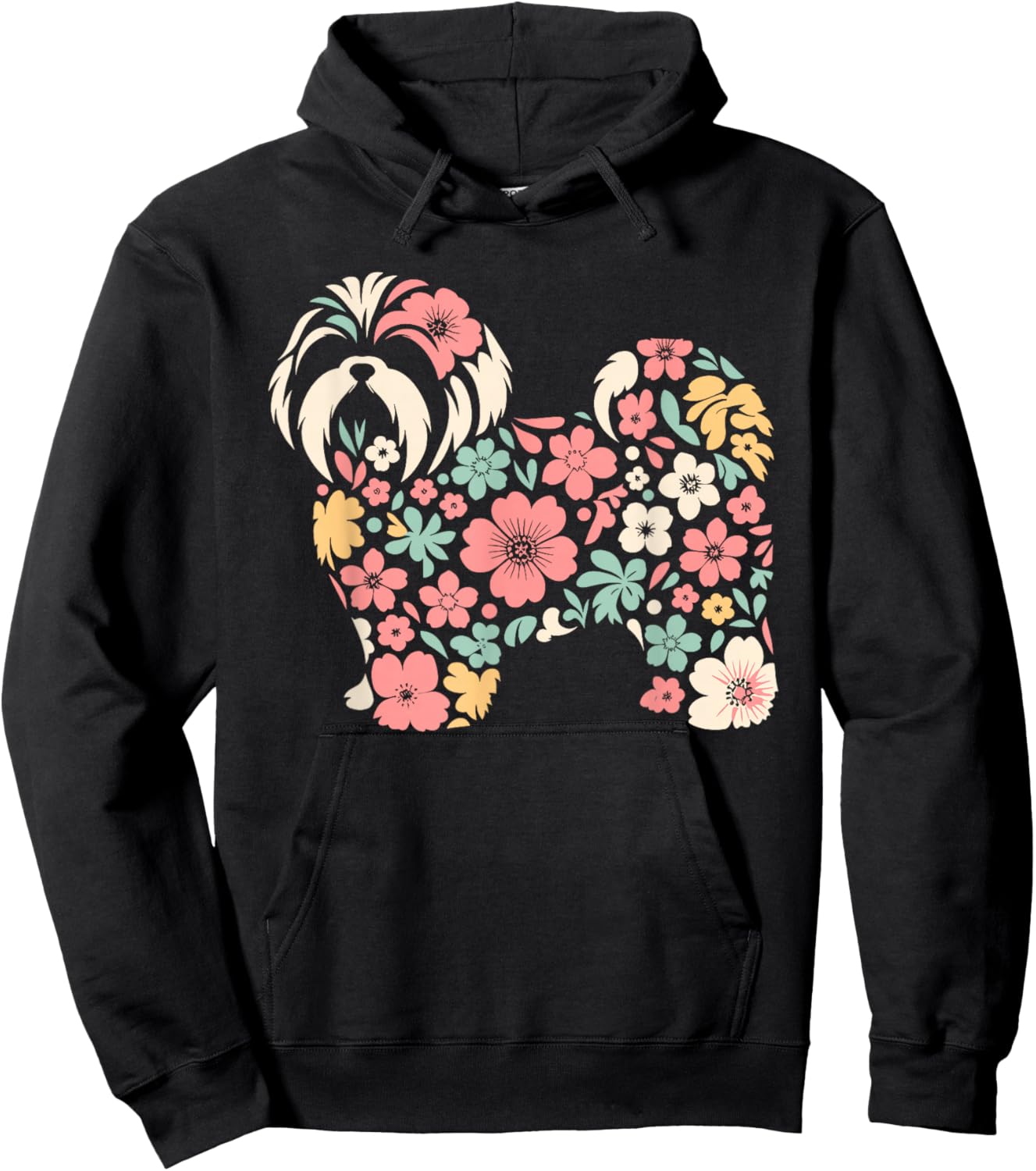 Cute Floral Flower Shih Tzu Mom Grandma Mothers Day Hoodie - Hoodie | Black