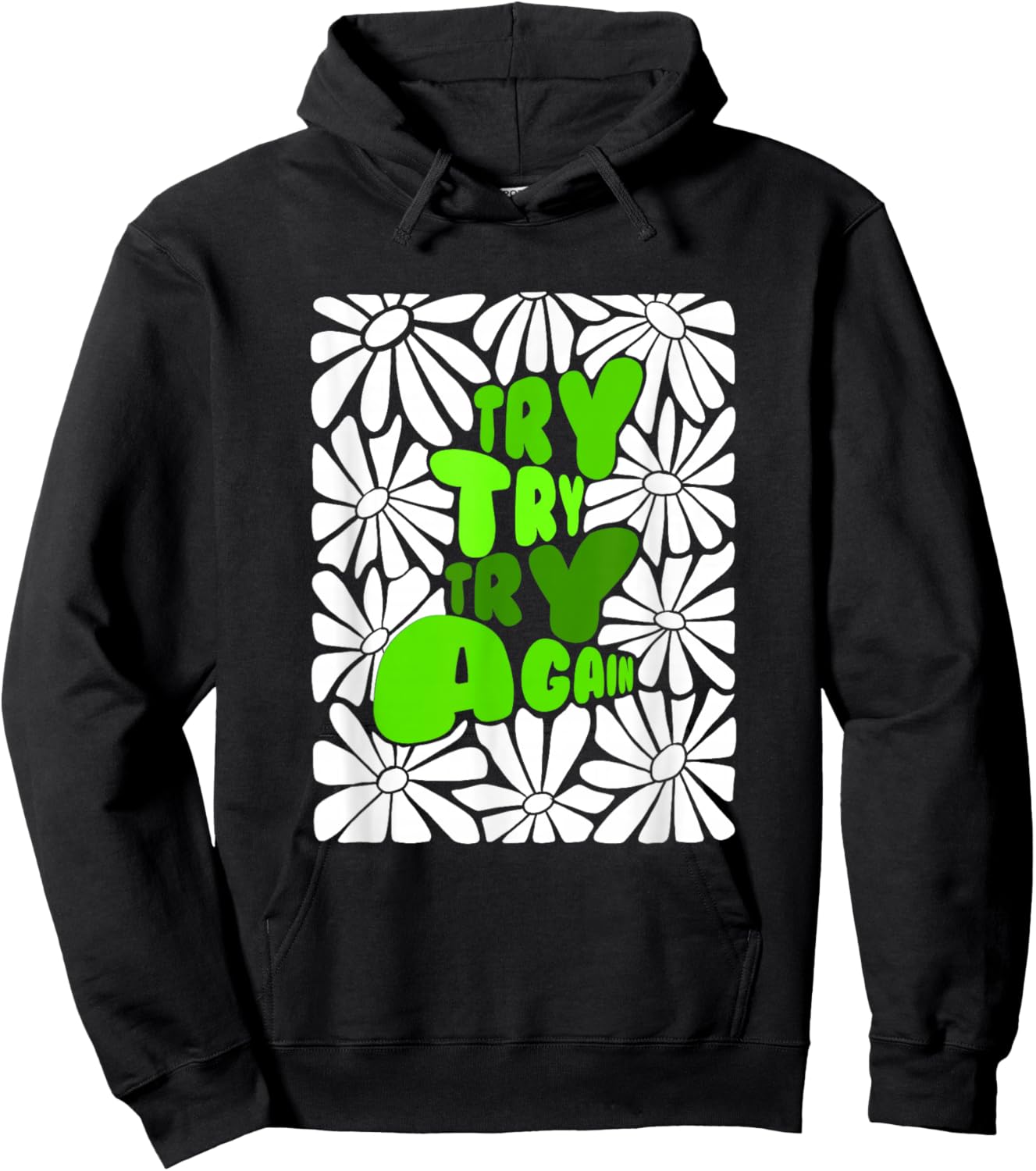 Green Color Try Again-x3 Green Graphic Hoodie - Hoodie | Black