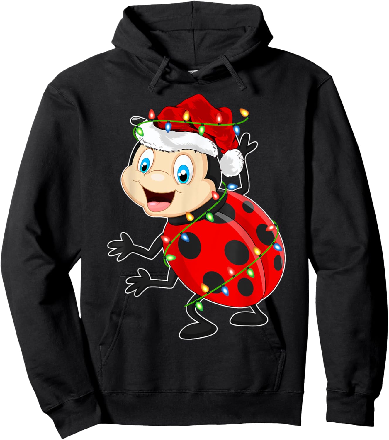 Xmas Lights Santa Hat Ladybug Christmas Hoodie - Hoodie | Black