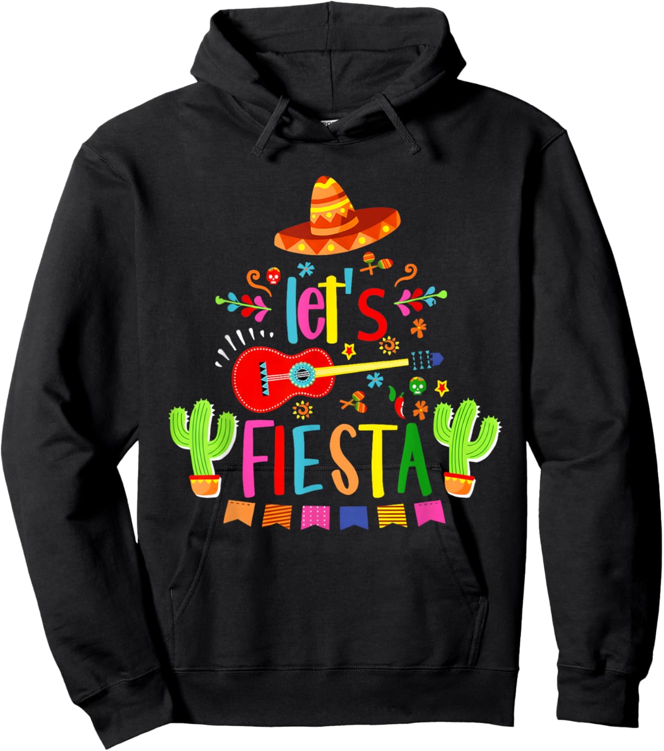 Let's Fiesta Guitar Mexican Men Women Kids Cinco De Mayo Hoodie - Hoodie | Black
