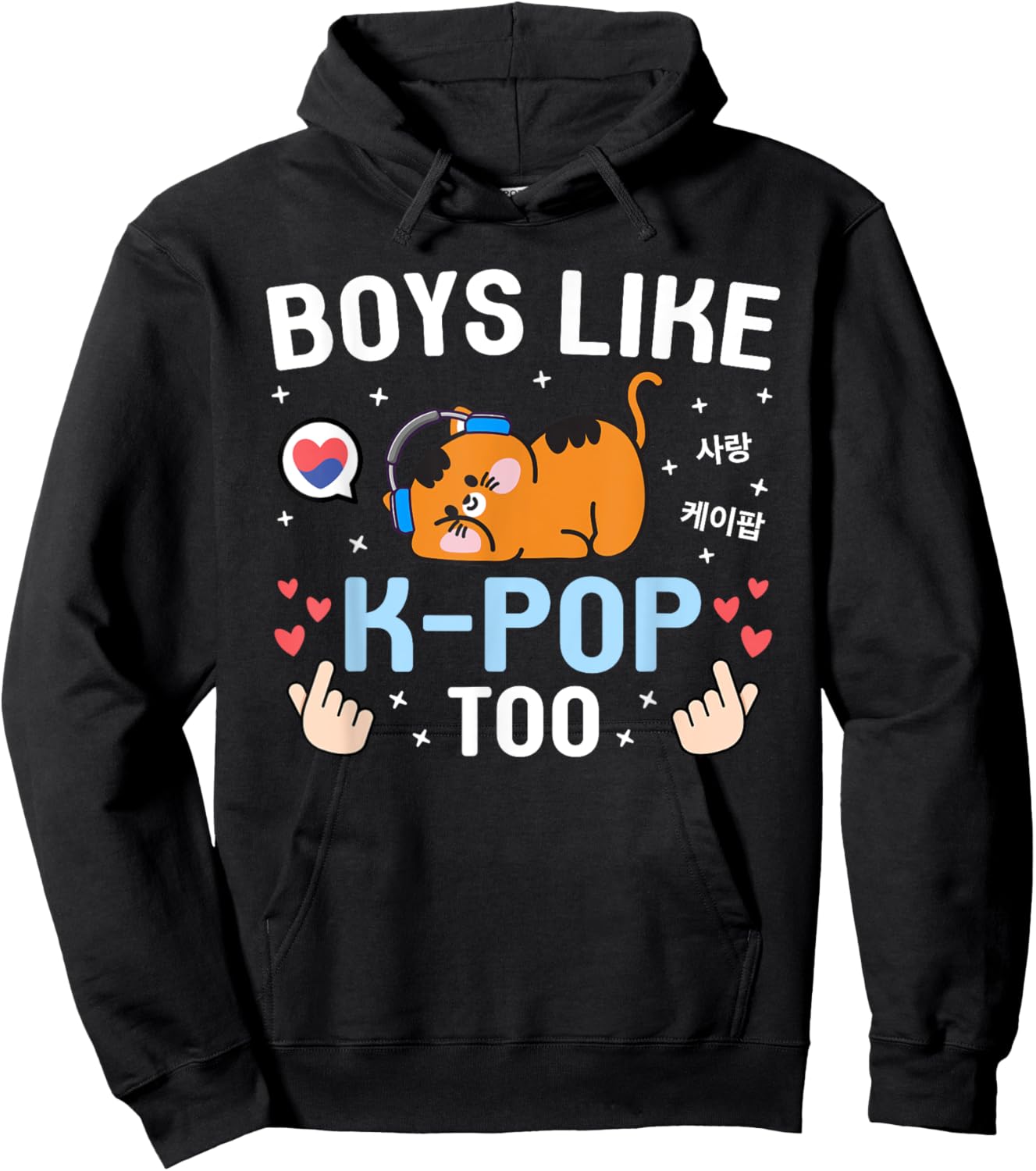 Boys Like K-Pop Too Cute Kawaii Cat Korean Music Kids K-Pop Hoodie - Hoodie | Black