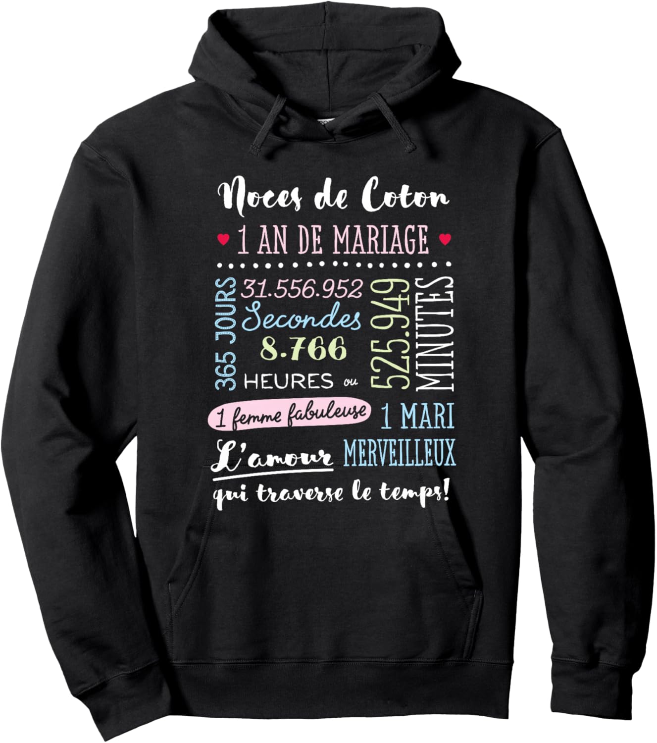 Cadeau d'anniversaire 1 an de Mariage - Noces de Coton Haut de Gamme Hoodie - Hoodie | Black