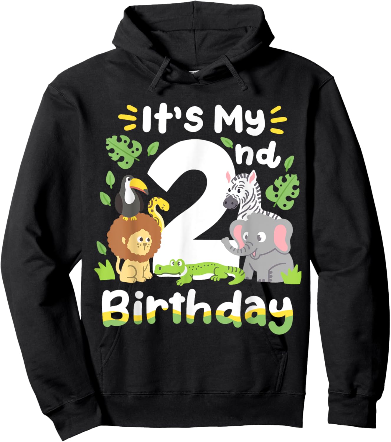 Jungle Safari 2nd Birthday Zoo Animal Two Years Old Kids Hoodie - Hoodie | Black