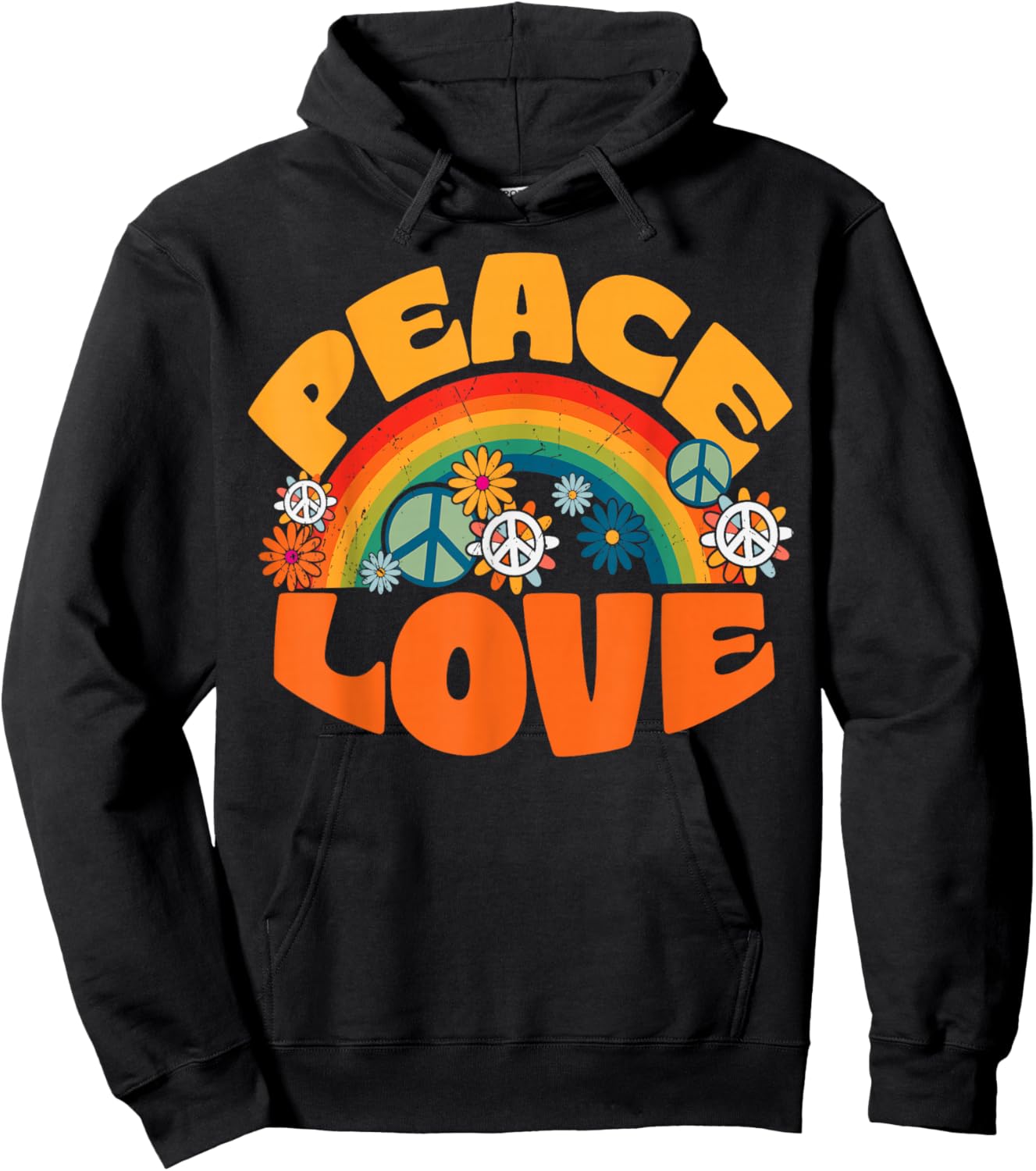 Peace Sign Love Shirt 1960s & 70s Print Tie Dye Hoodie - Hoodie | Black