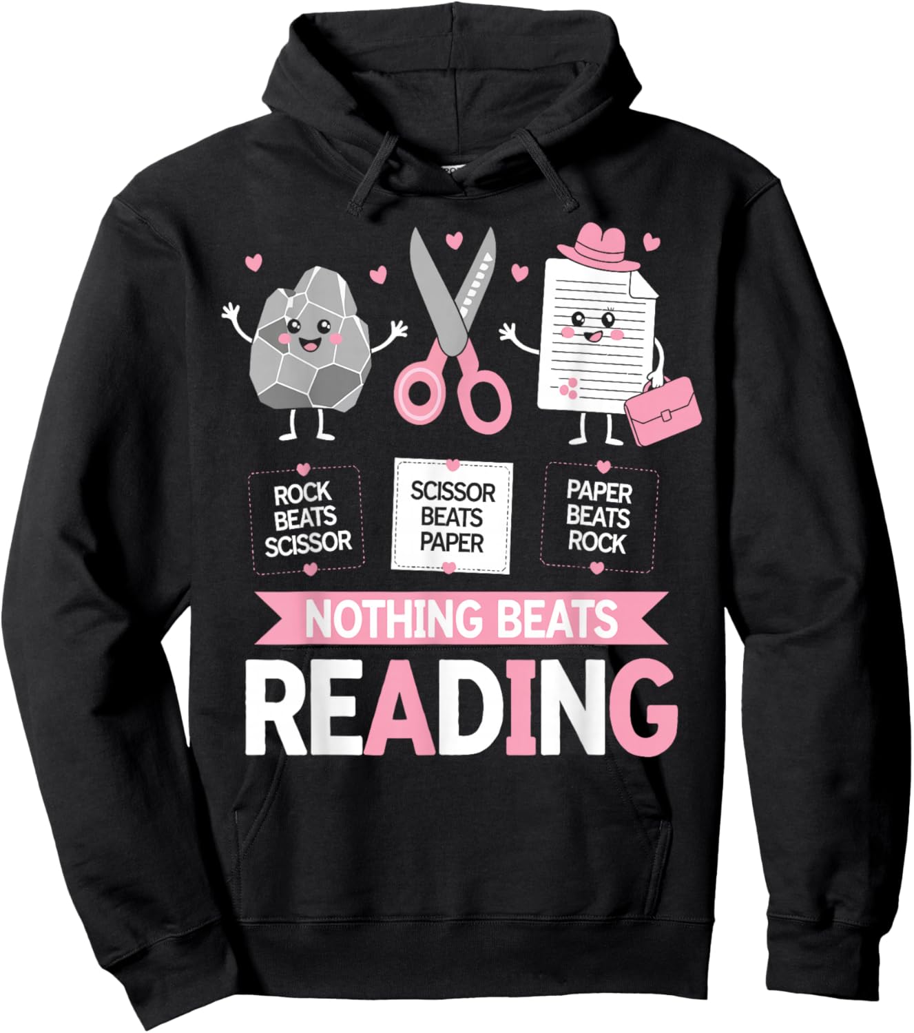 Nothing Beats Reading Funny Rock Paper Scissors Book Lover Hoodie - Hoodie | Black